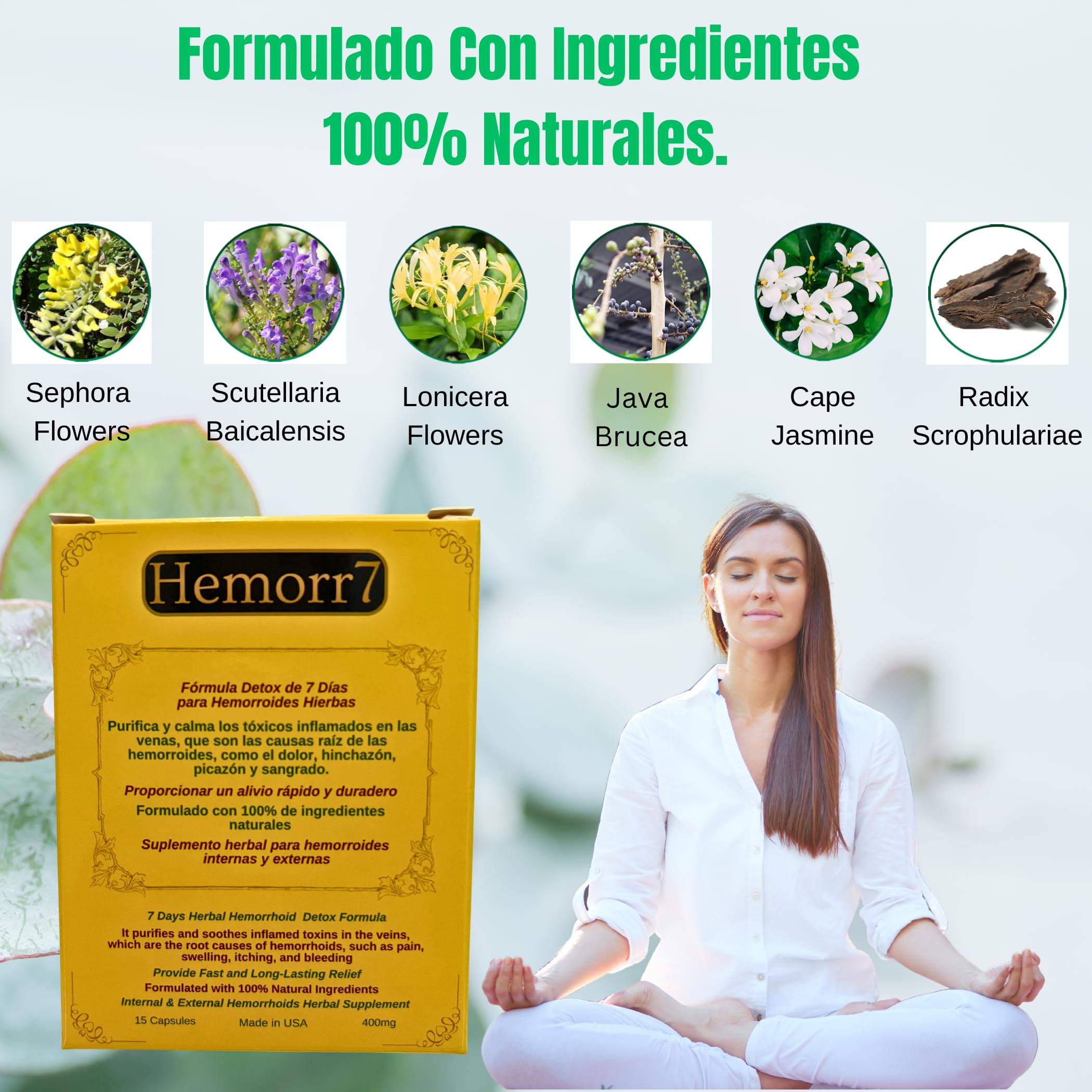 Hemorr7: 7Days 15 Capsules Herbal Hemorrhoid Detox Formula,Fórmula Herbal para desintoxicar las hemorroides Durante 7 días Generic uk supplements