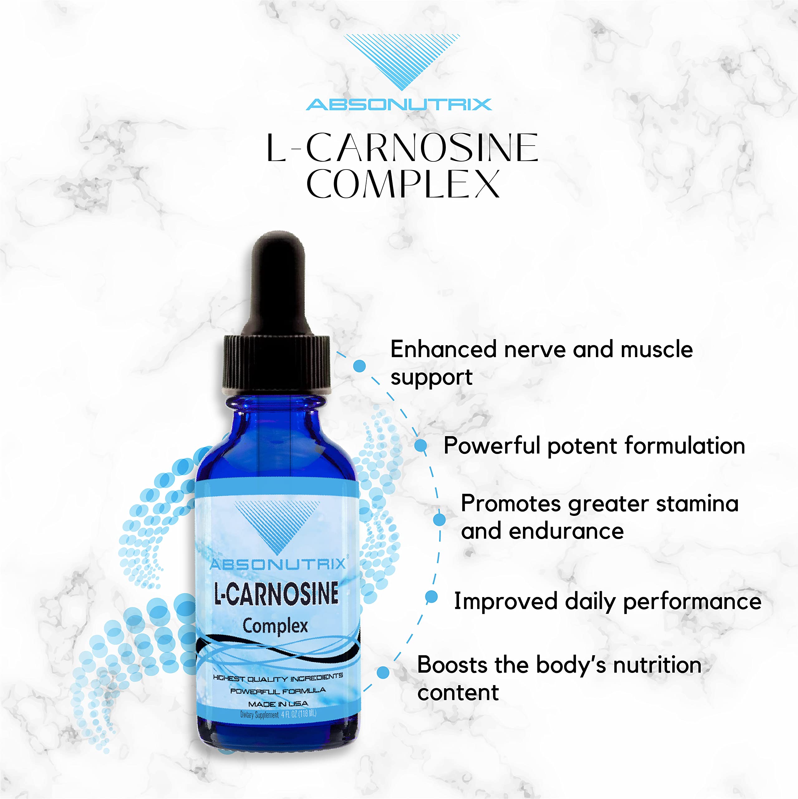 Absonutrix L-Carnosine - 583 mg 4 Oz Bottle, 200 Highly Potent Servings, Easy-to-Consume Drops, High Bioavailability, Third-Party Tested, GMP-Certified, Non-GMO, Cruelty-Free Products, Made in USA Absonutrix uk supplements