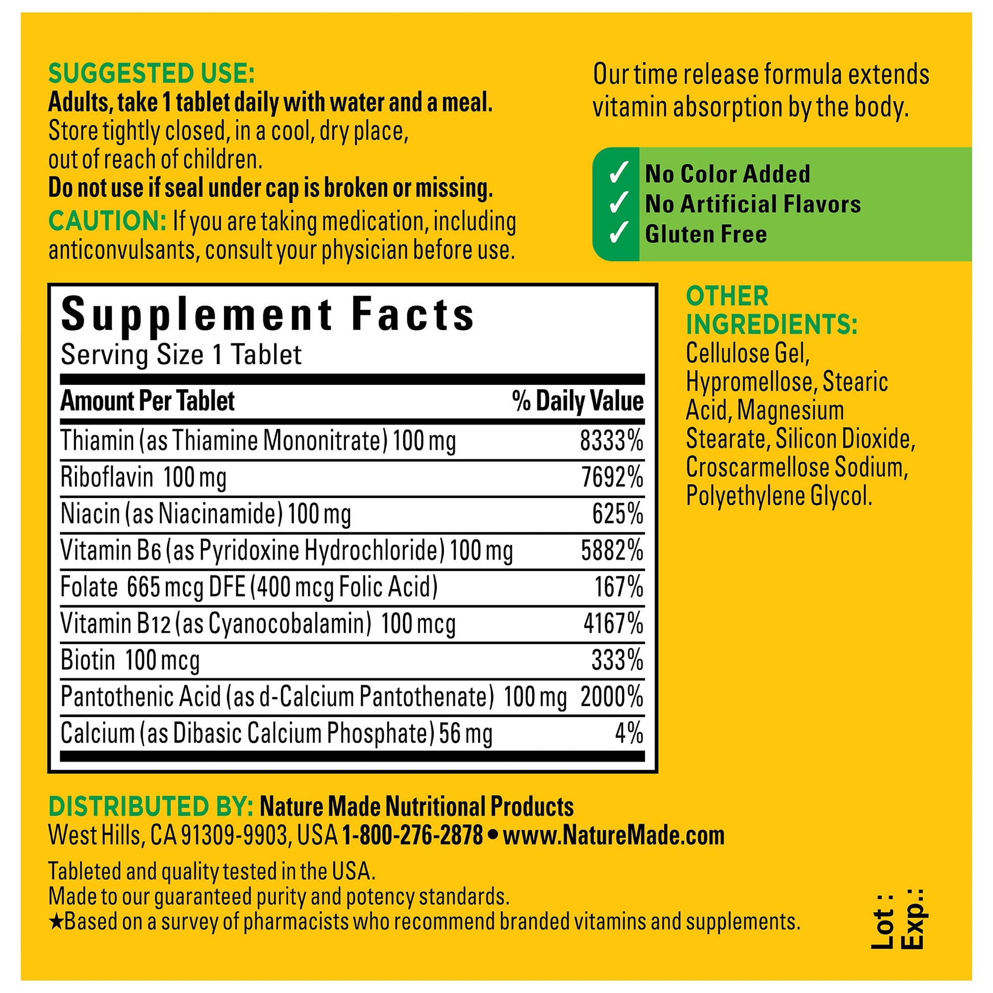 Nature Made Time Release Vitamin B-100 High Potency B Complex, Dietary Supplement Nature Made uk supplements