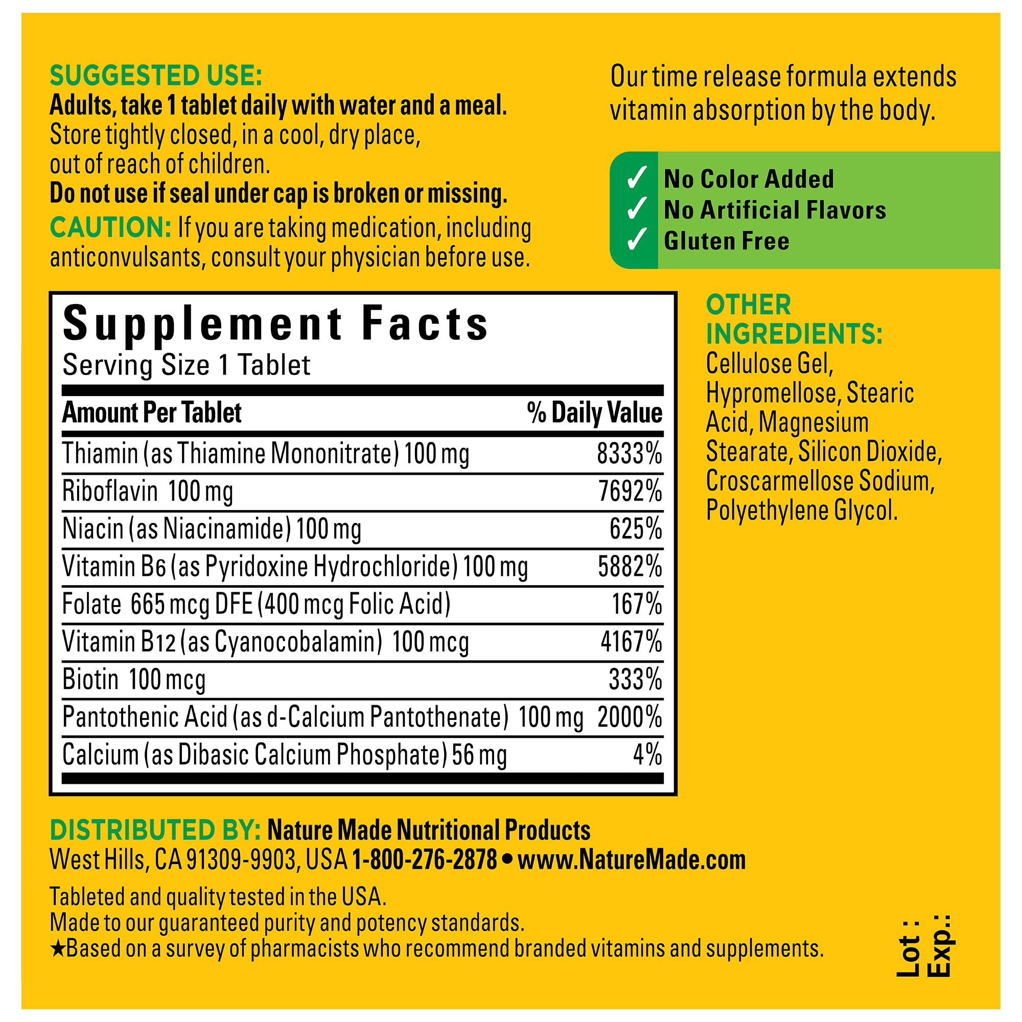 Nature Made Time Release Vitamin B-100 High Potency B Complex, Dietary Supplement Nature Made uk supplements