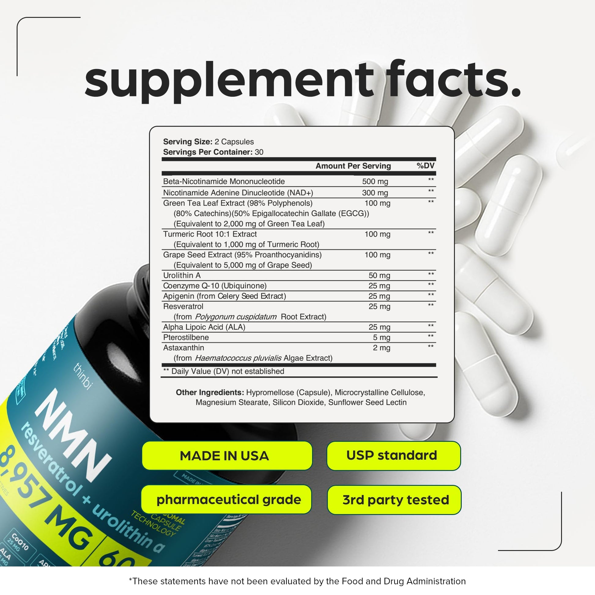 NMN Supplement 8957mg with Real NAD+ Not Just a Booster | Urolithin A, Resveratrol, CoQ10, Alpha Lipoic Acid, Green Tea Extract | Cellular Longevity & Energy Support for Men & Women Thinbi uk supplements