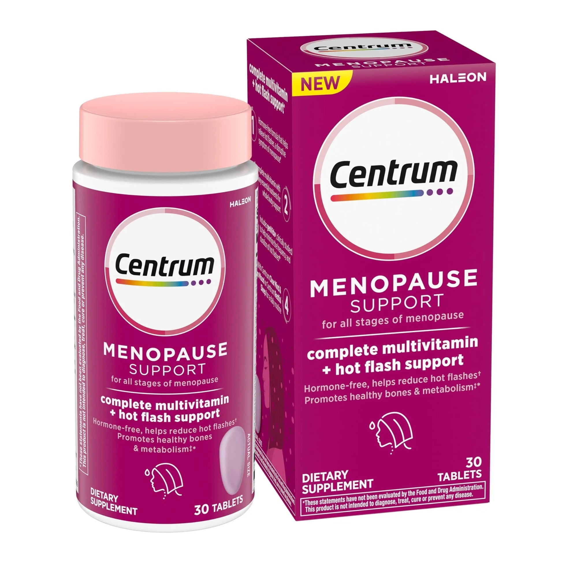 Centrum Complete Multivitamin Supplement + Hot Flash Support Menopause Support Tablets, with Clinically Studied geniVida, 30 Count Centrum uk supplements