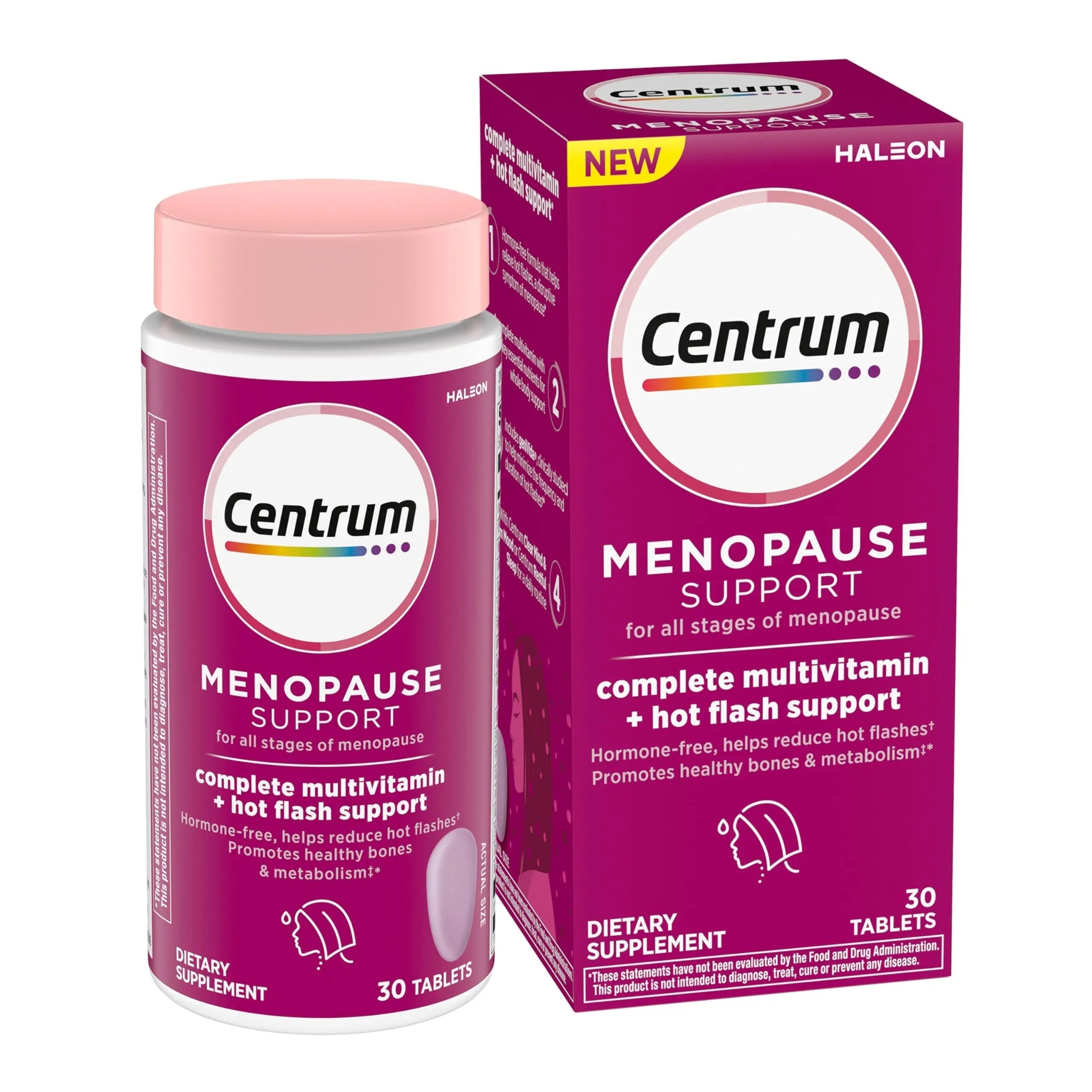 Centrum Complete Multivitamin Supplement + Hot Flash Support Menopause Support Tablets, with Clinically Studied geniVida, 30 Count Centrum uk supplements