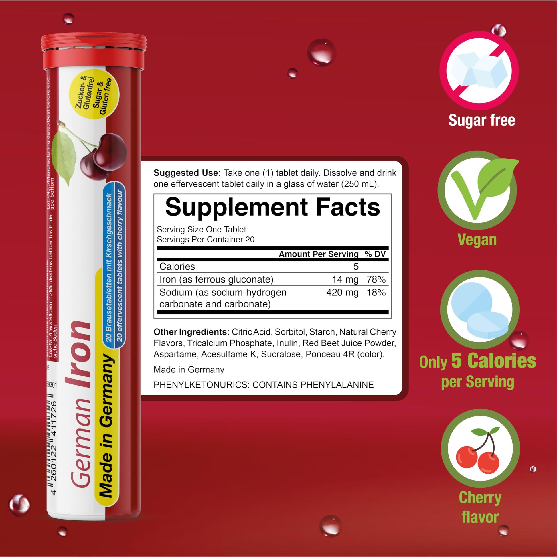 T&D German Vitamin, Minerals - 140 Vegan/Vegetarian Drink Effervescent Tablets - Mixed Fruit Flavor Box - Made in Germany T&D uk supplements