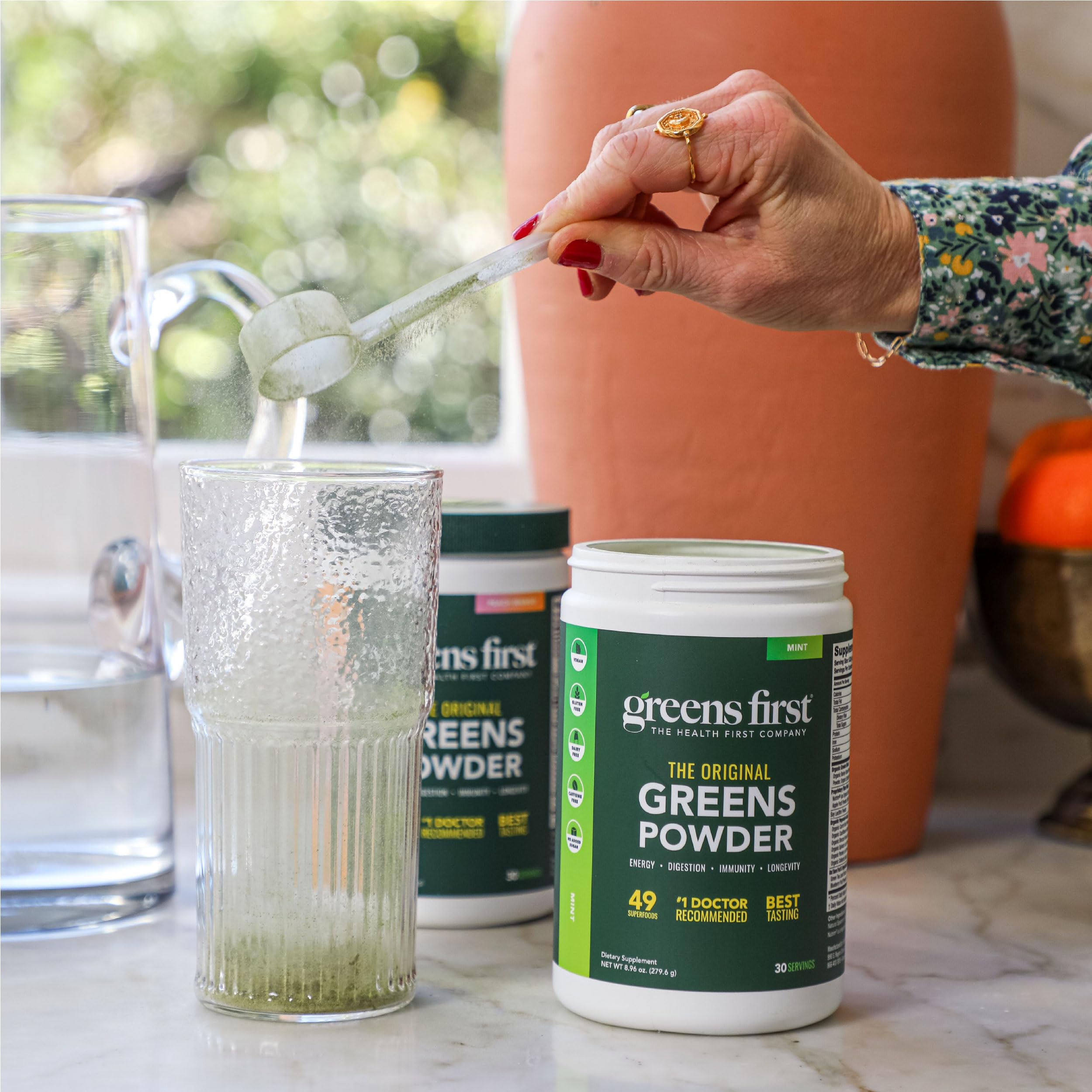 Greens First Original Greens Powder - 49 Superfoods - Organic Fruits & Veggies - Prebiotics, Probiotics & Digestive Enzymes - Antioxidant Smoothie - Dairy Free, Vegan & Non-GMO (Mint, 30 Servings) Greens First uk supplements