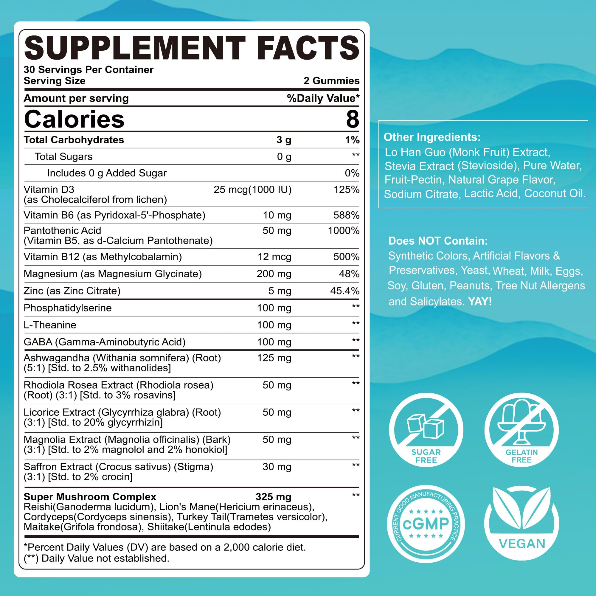 Cortisol Gummies for Women & Men, Sugar Free Cortisol Reducer Supplements w/ Magnesium, Ashwagandha, Mushroom, L-theanine, Rhodiola, Vitamin B6 B12 for Cortisol Detox, Relax, Sleep Support 2 Pack LILICARE uk supplements