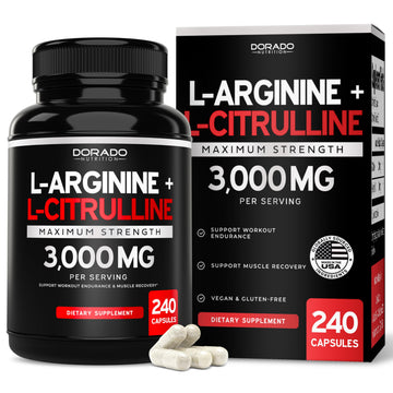 L Arginine L Citrulline Supplement 3000mg (240 Capsules) Nitric Oxide Pills for Men - Stamina, Endurance, Performance for Workouts - NO Supplements for Men DORADO NUTRITION uk supplements
