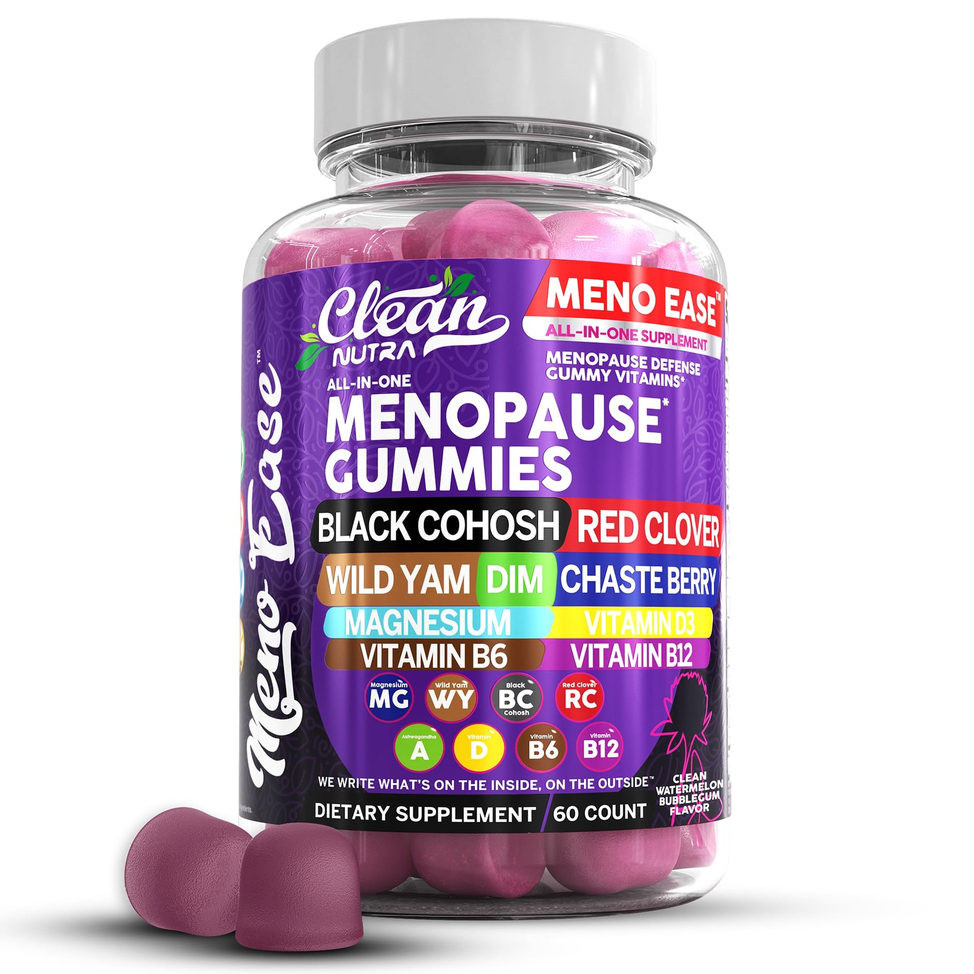 Menopause Supplement for Women Gummies with Black Cohosh, Wild Yam, DIM, Magnesium, Red Clover Chasteberry for Hormone Balance Relief Night Sweats Mood Plus Bergamot, Vitamin D3, Vitamin B6 B12 Clean Nutraceuticals uk supplements