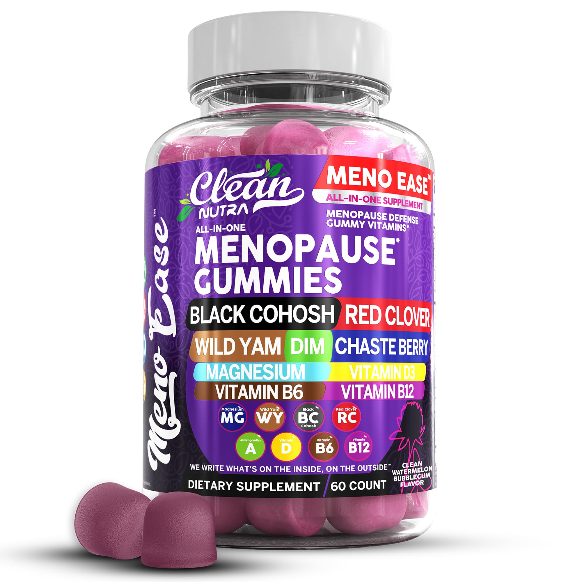 Menopause Supplement for Women Gummies with Black Cohosh, Wild Yam, DIM, Magnesium, Red Clover Chasteberry for Hormone Balance Relief Night Sweats Mood Plus Bergamot, Vitamin D3, Vitamin B6 B12 Clean Nutraceuticals uk supplements