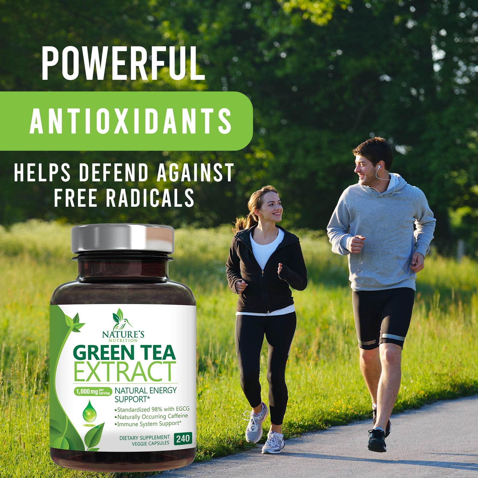 Green Tea Extract Capsules 1000mg 98% Standardized EGCG - 3X Strength for Natural Nature's Nutrition uk supplements