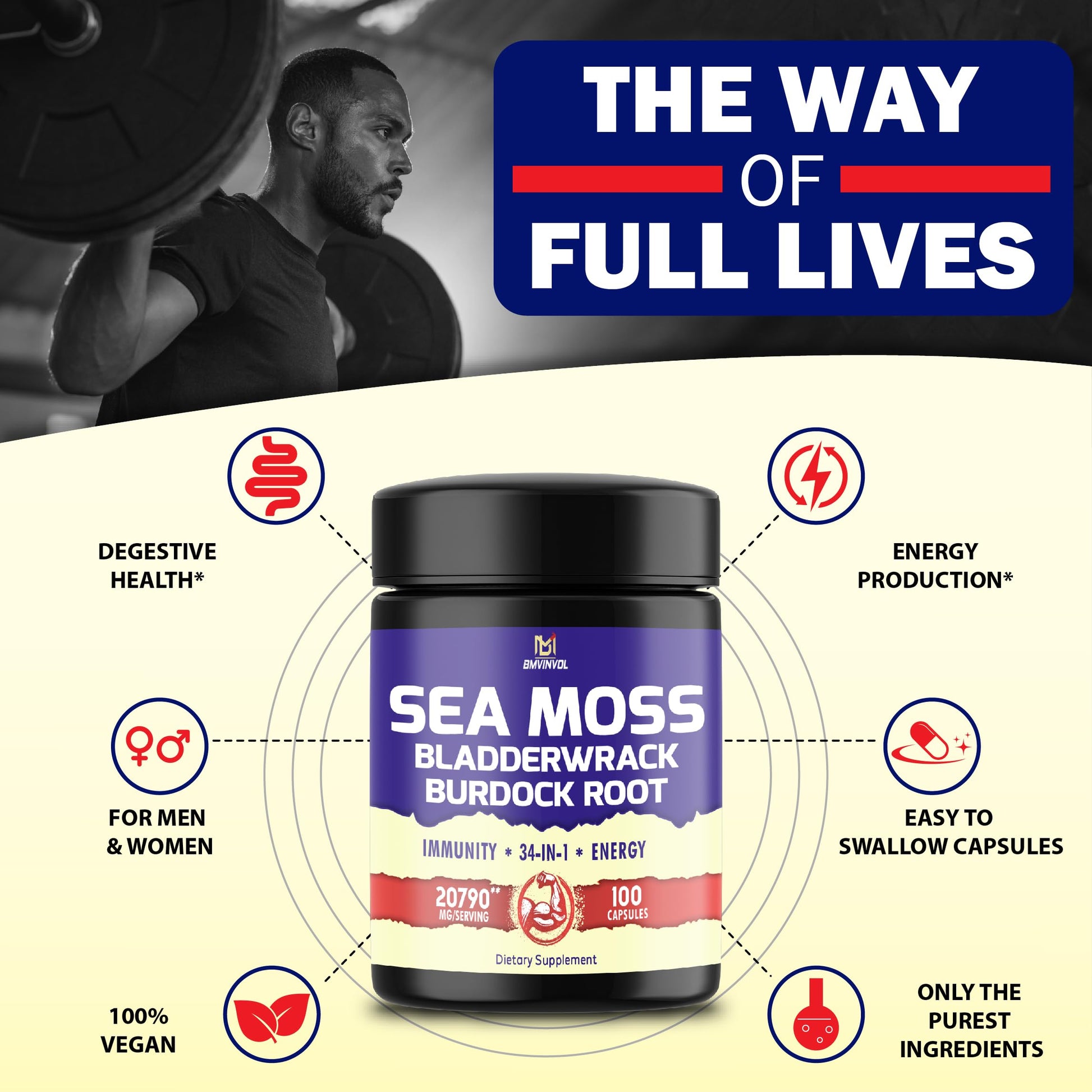BMVINVOL 100 Capsules - Sea Moss Capsules 20790mg with Bladderwrack, Burdock BMVINVOL uk supplements