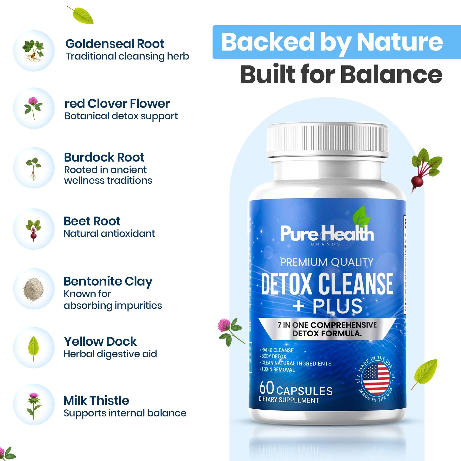 Extra Strength Fast Acting 7-in-ONE Advanced Formula - Full Body Cleanse - Detox & Liver Cleanse - Detox & Liver Repair, All Natural Toxins Remover, Healthy Cleansing Support for Liver (60 Capsule) Pure Health Brands uk supplements