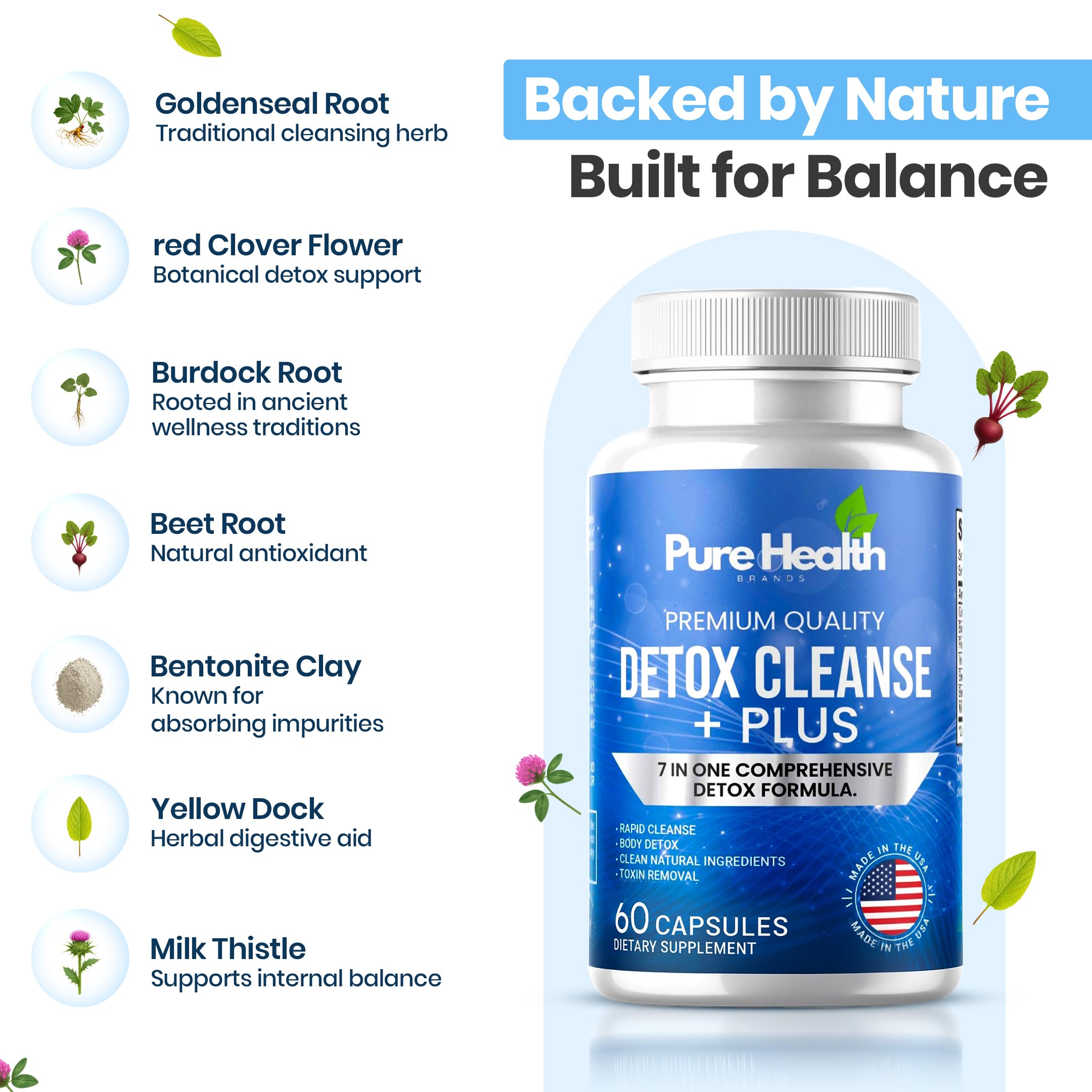 Extra Strength Fast Acting 7-in-ONE Advanced Formula - Full Body Cleanse - Detox & Liver Cleanse - Detox & Liver Repair, All Natural Toxins Remover, Healthy Cleansing Support for Liver (60 Capsule) Pure Health Brands uk supplements