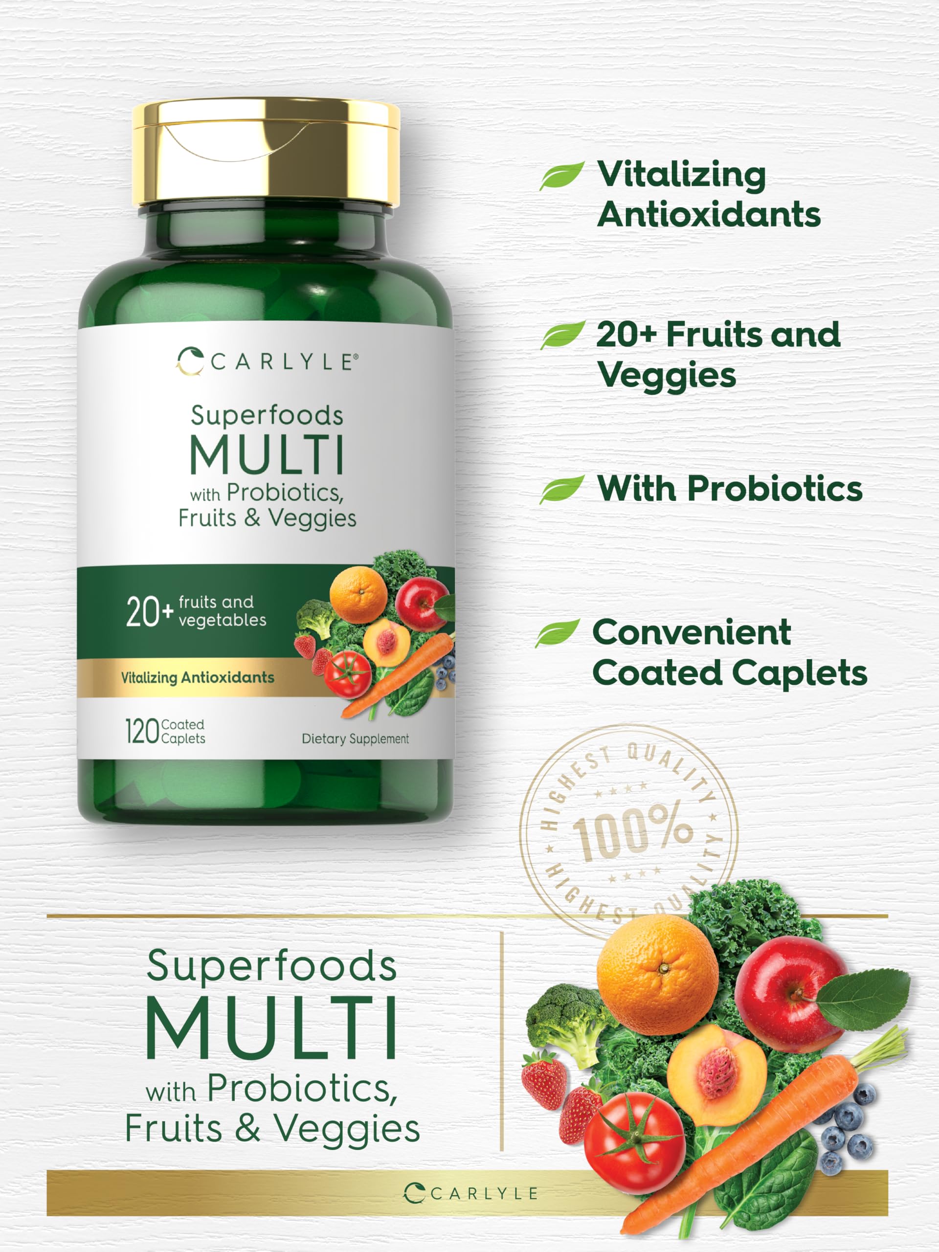 Carlyle Fruits and Veggies Supplement | 120 Count | Superfood Multivitamin with Probiotics | Made with 20 Fruits and Vegetables | Non-GMO & Gluten Free Carlyle uk supplements