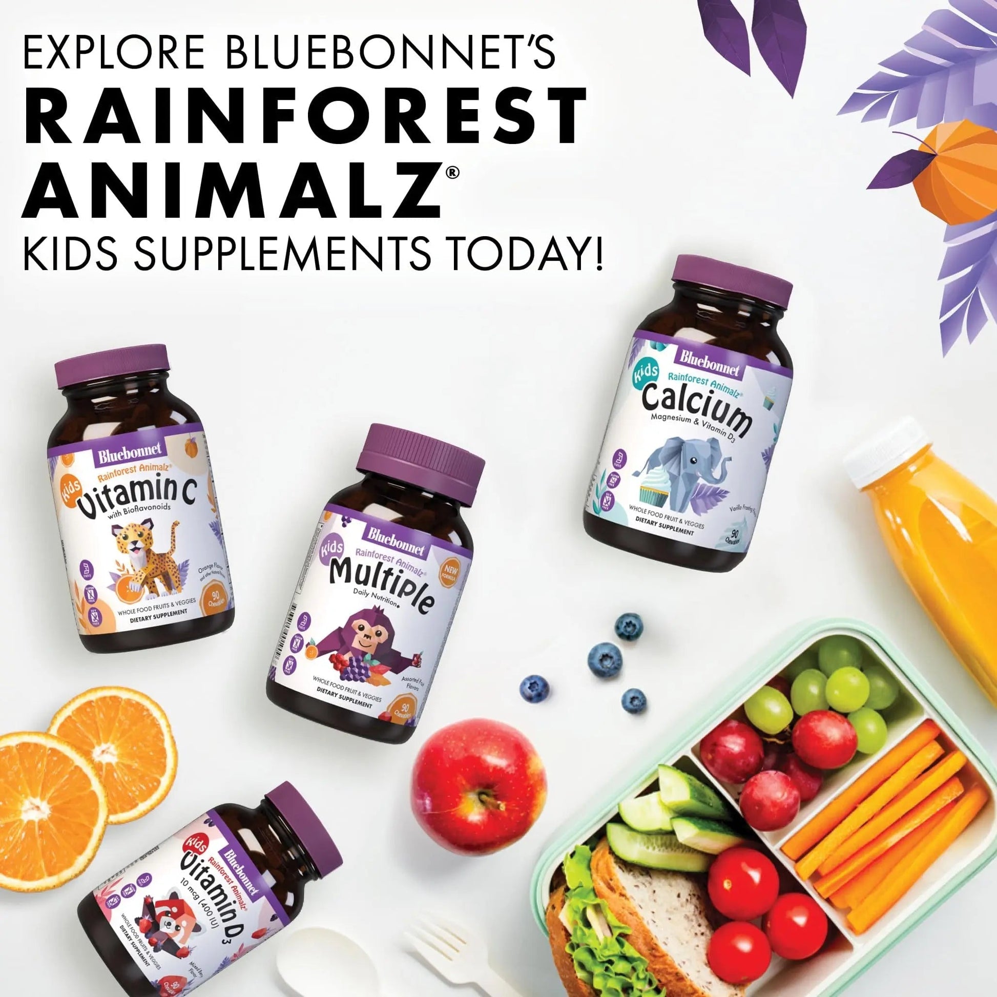 Bluebonnet Nutrition Rainforest Animalz Whole Food Based Multiple Chewable Tablets, Kids Multivitamin & Mineral, Vitamin C, D3, Iron BlueBonnet uk supplements