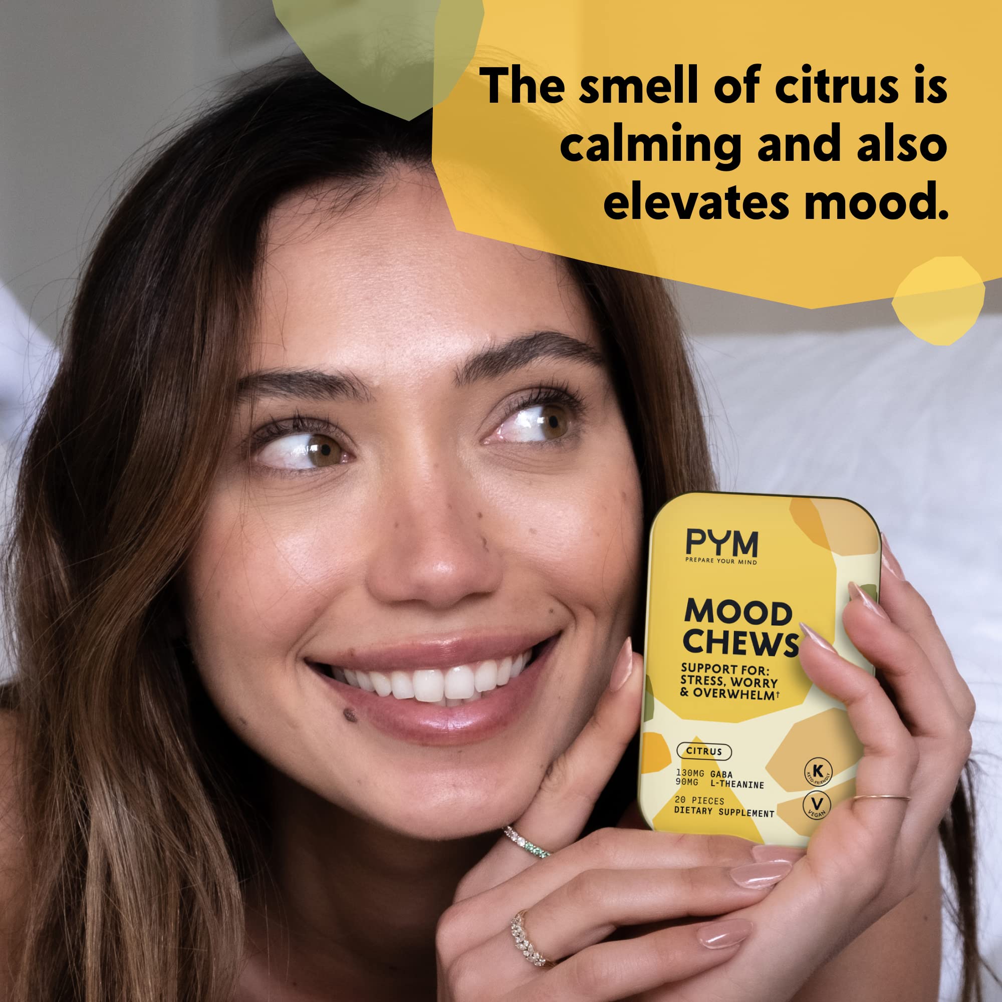 PYM Citrus Mood Chews Support for Stress, Worry & Overwhelm, 120 Count | 130mg GABA, 90mg L-Theanine | Vegan, Non-GMO, Gluten-Free, No Added Sugar | All-Natural Mood Balance Supplement Made in USA PYM Health uk supplements
