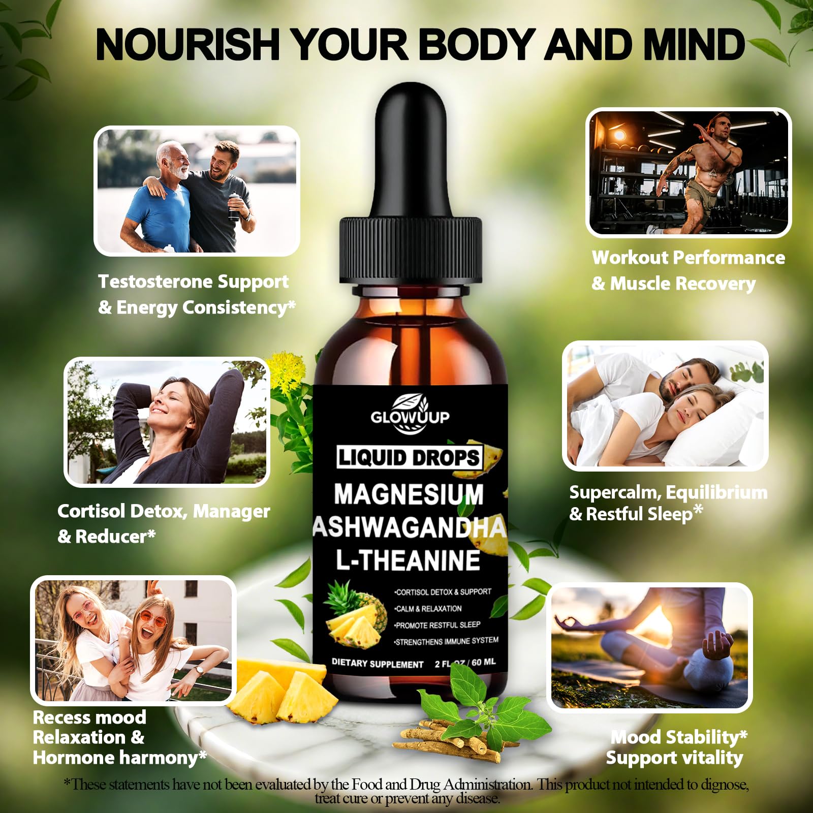 Cortisol Supplements for Women & Men, Cortisol Reducer Manager Detox Liquid Drops Extra Strength Magnesium Glycinate 200mg, L-Theanine & Ashwagandha丨Hormone Balance, Relaxation & Recess Mood GLOVVUUP uk supplements