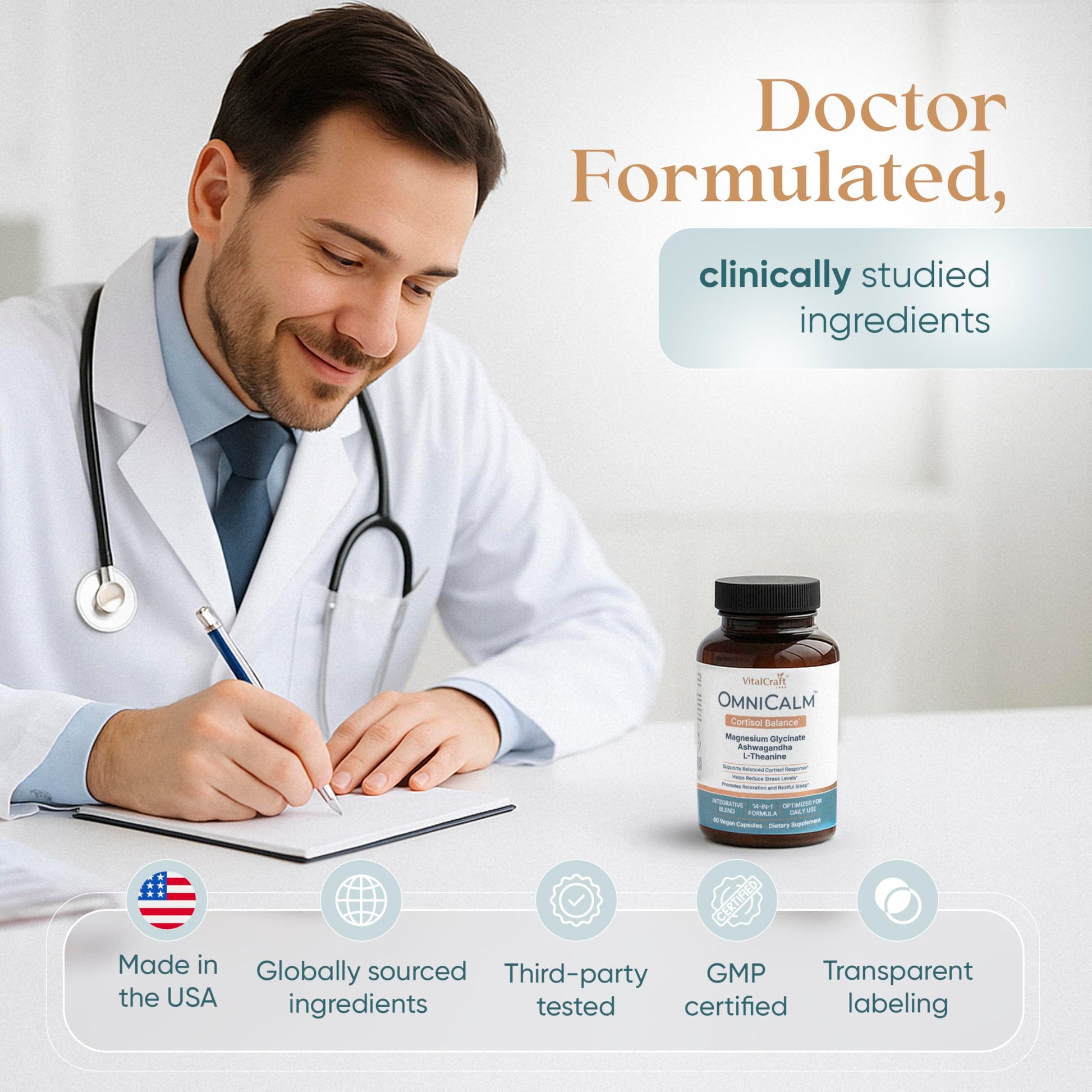VITALCRAFT LABS OmniCalm Cortisol Supplements for Women & Men | Stress Relief & Sleep Support with Magnesium & Ashwagandha, L Theanine | 14-in-1 Cortisol Reducer, Manager, Detox – USA VITALCRAFT LABS uk supplements