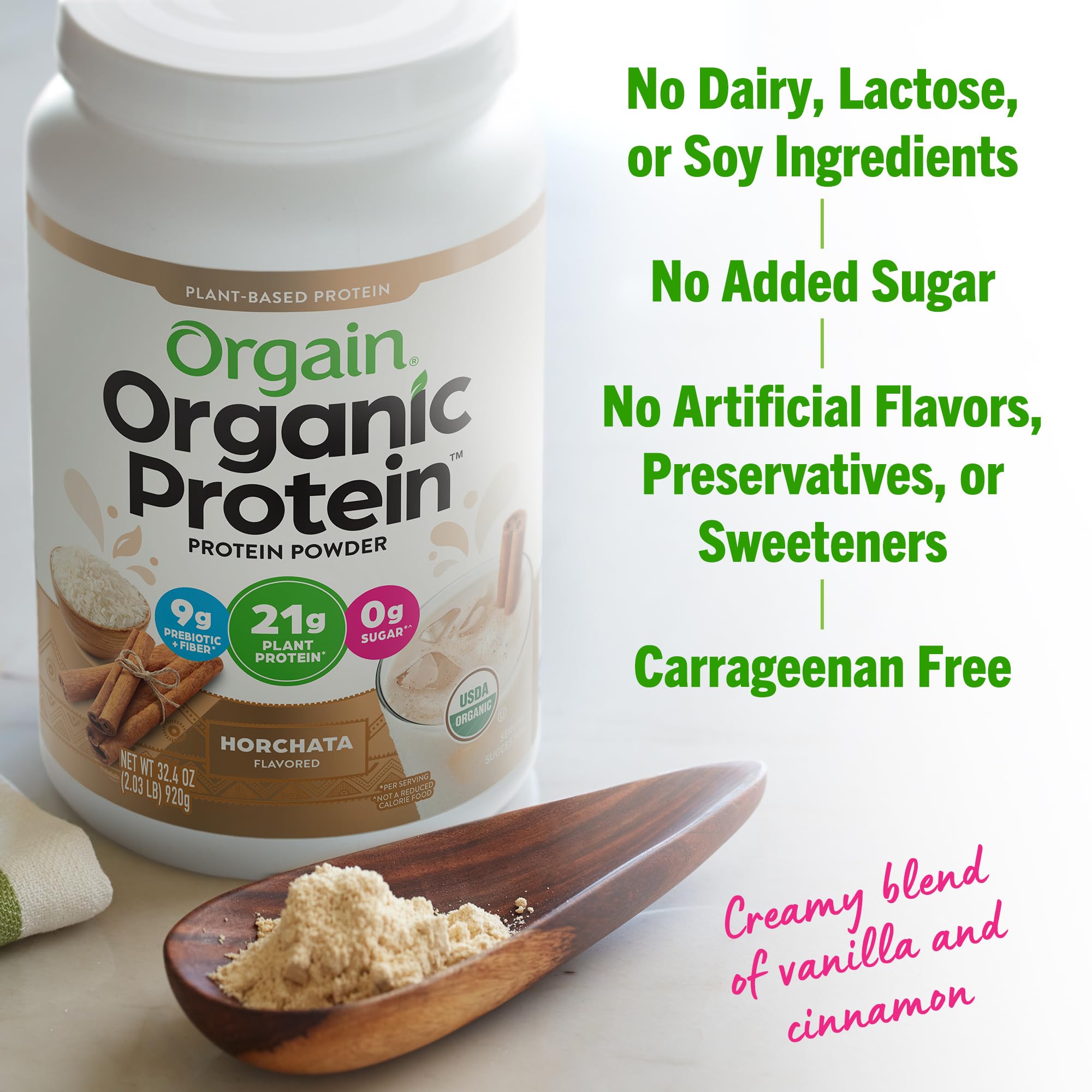 Orgain Organic Vegan Protein Powder, Horchata - 21g of Plant Based Protein, Low Net Orgain uk supplements