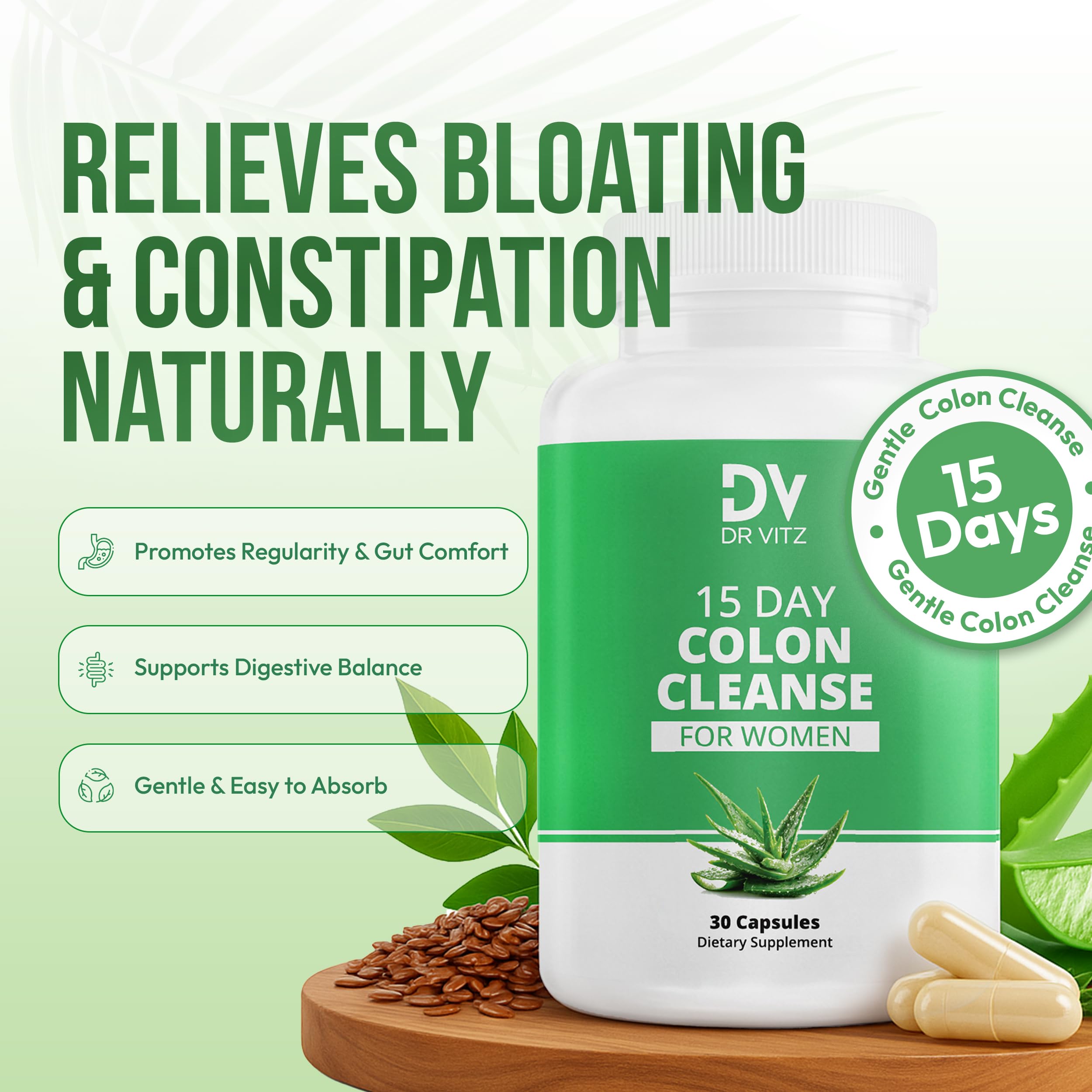 Dr Vitz 15 Day Colon Cleanse for Women – Natural Detox Pills with Herbs, Fiber & Probiotics – Bloating & Constipation Relief, Weight Loss & Gut Health Reset – 30 Capsules Dr Vitz uk supplements