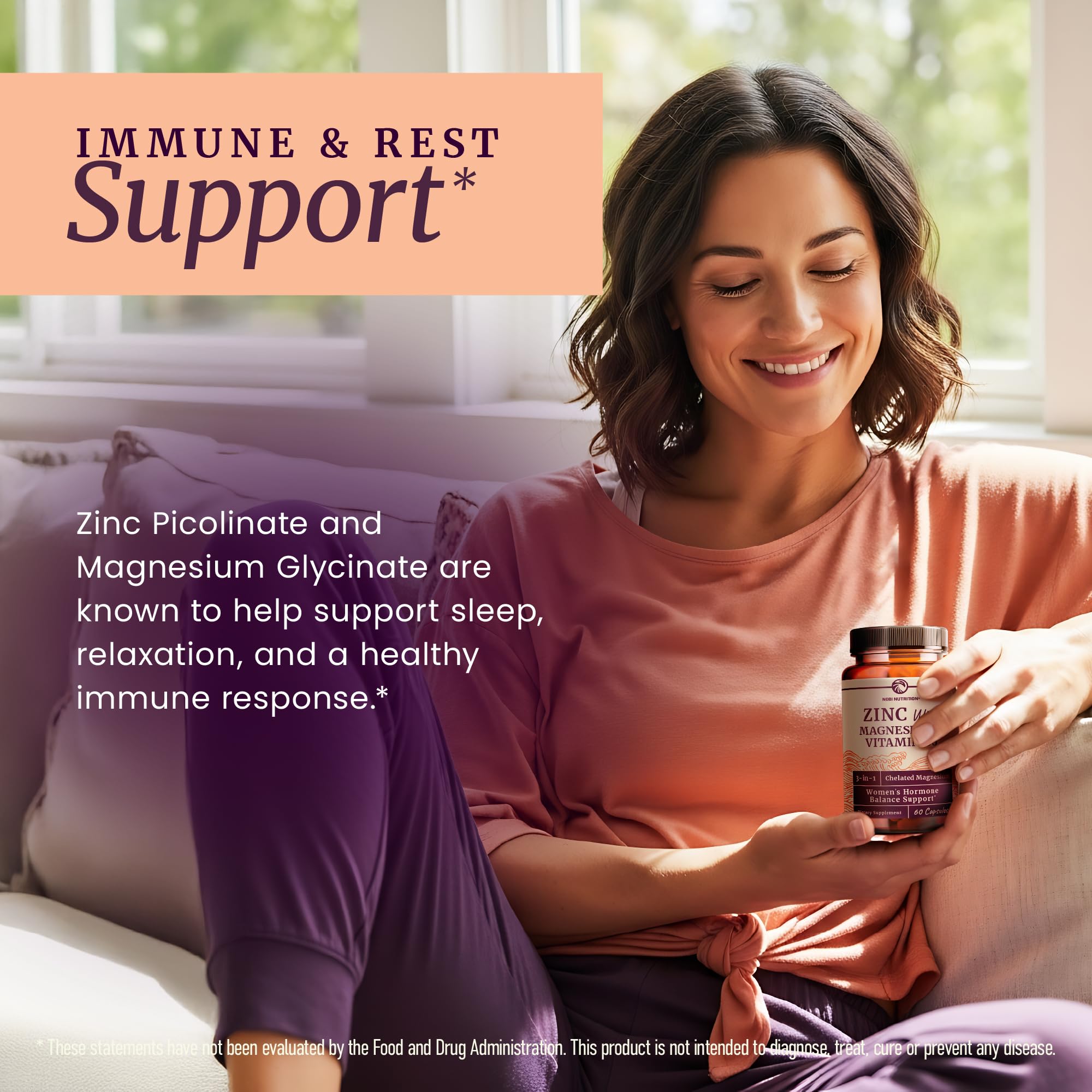 Zinc and Magnesium Supplement with Vitamin B6 | Women’s Hormone Balance, Menstrual Cycle & Immune Support | High Absorption Chelated Magnesium Glycinate with Zinc Picolinate and VIT B6 | 60 Ct Nobi Nutrition uk supplements