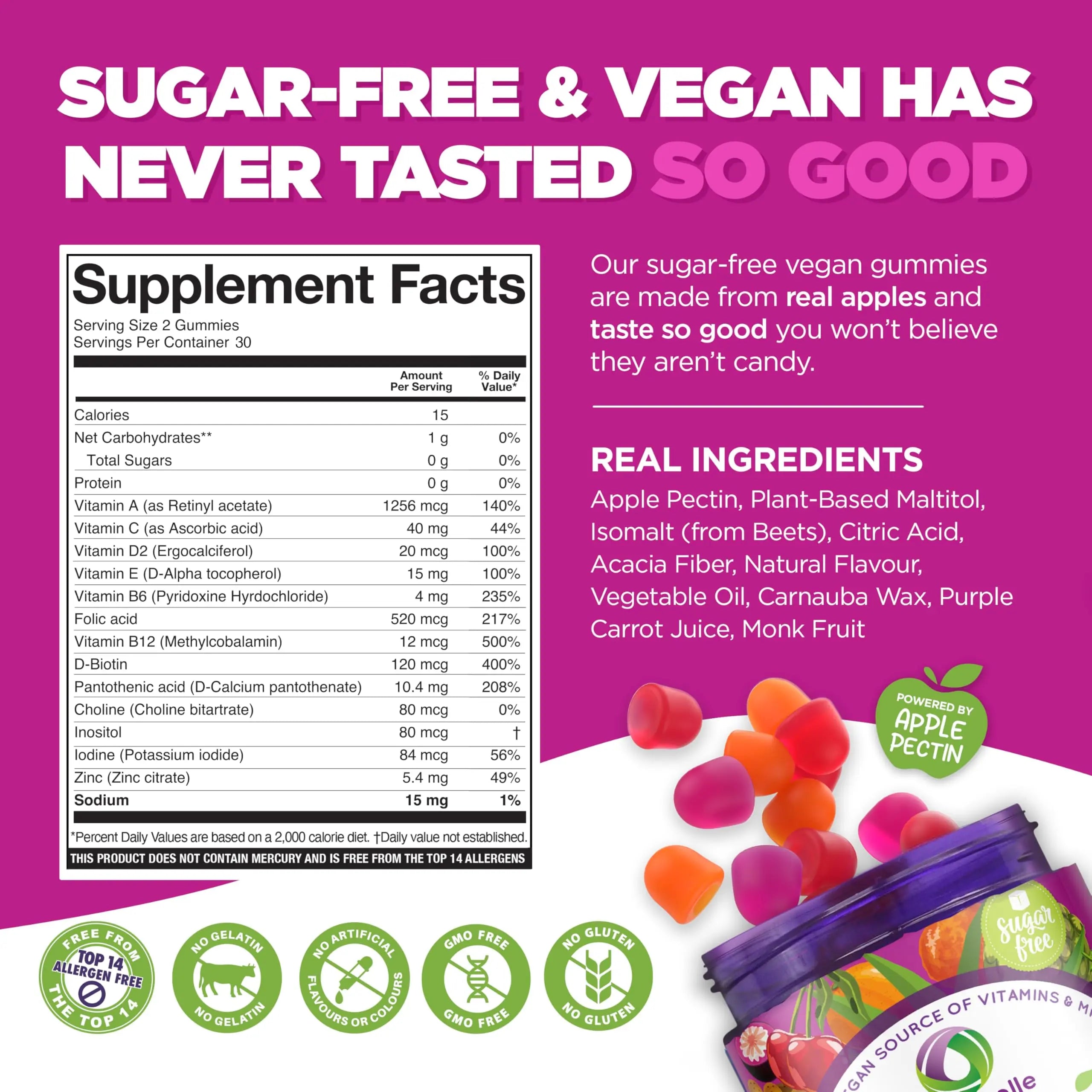NUTRAMIN Daily Vegan Keto Multivitamin Gummies Non-GMO Natural Vitamin C D + Zinc for Immunity, Plant-Based, Sugar-Free, Nut-Free Nutracelle uk supplements