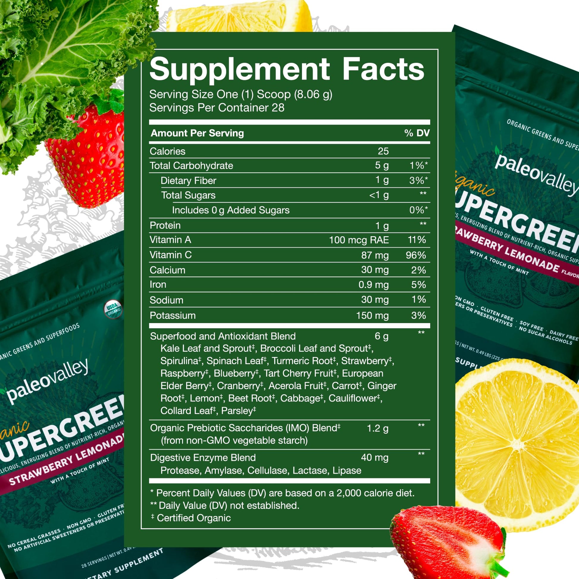 Paleovalley Organic Supergreens - Organic Greens Powder Superfood for Immune Support - Paleo Green Powder Blend - 28 Servings - 23 Superfoods - Gluten Free, No Cereal Grasses, Soy or Grain Paleovalley uk supplements