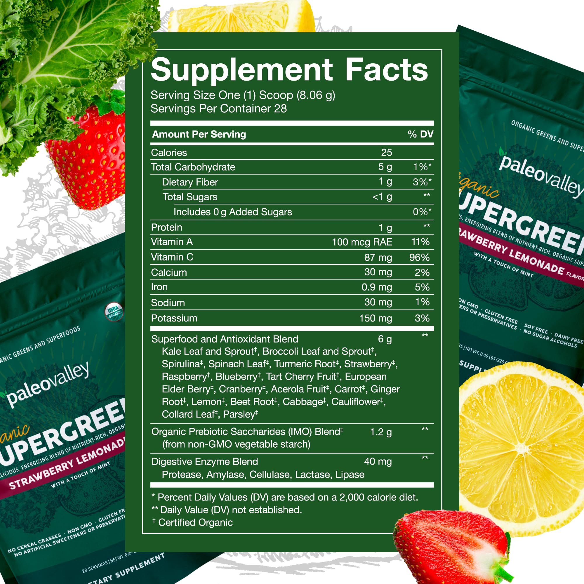 Paleovalley Organic Supergreens - Organic Greens Powder Superfood for Immune Support - Paleo Green Powder Blend - 28 Servings - 23 Superfoods - Gluten Free, No Cereal Grasses, Soy or Grain Paleovalley uk supplements