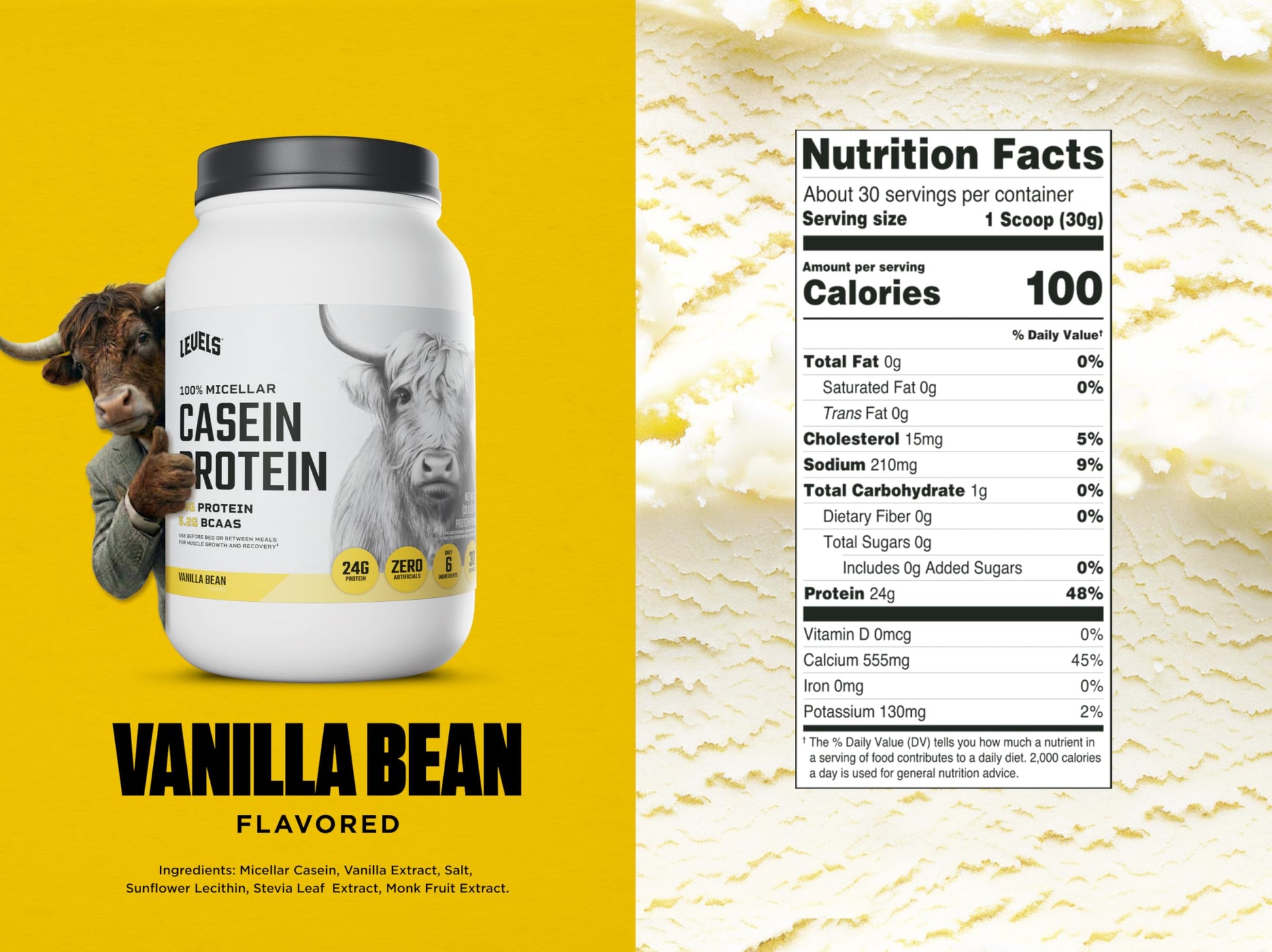 Levels 100% Micellar Casein Protein, Hormone Free, Vanilla Bean, 2LB Levels Nutrition uk supplements