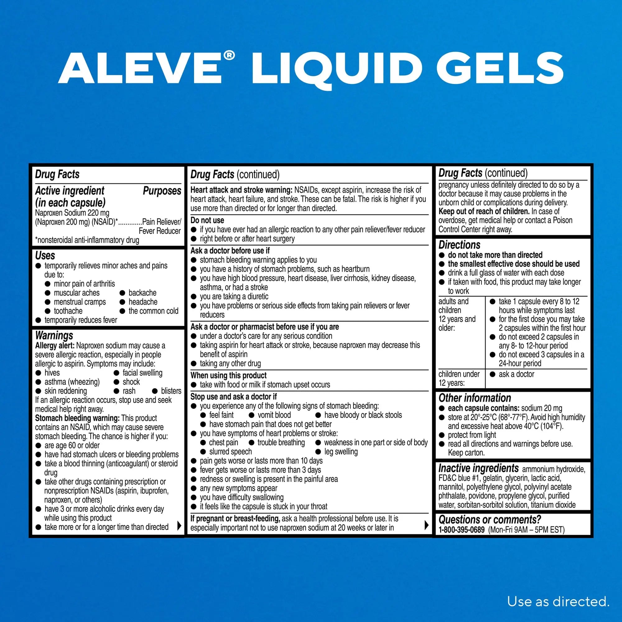 Aleve Liquid Capsules, Naproxen Sodium Capsules 220 mg (NSAID), Pain Reliever/Fever Reducer, Fast Pain Relief, 120 Count Aleve uk supplements