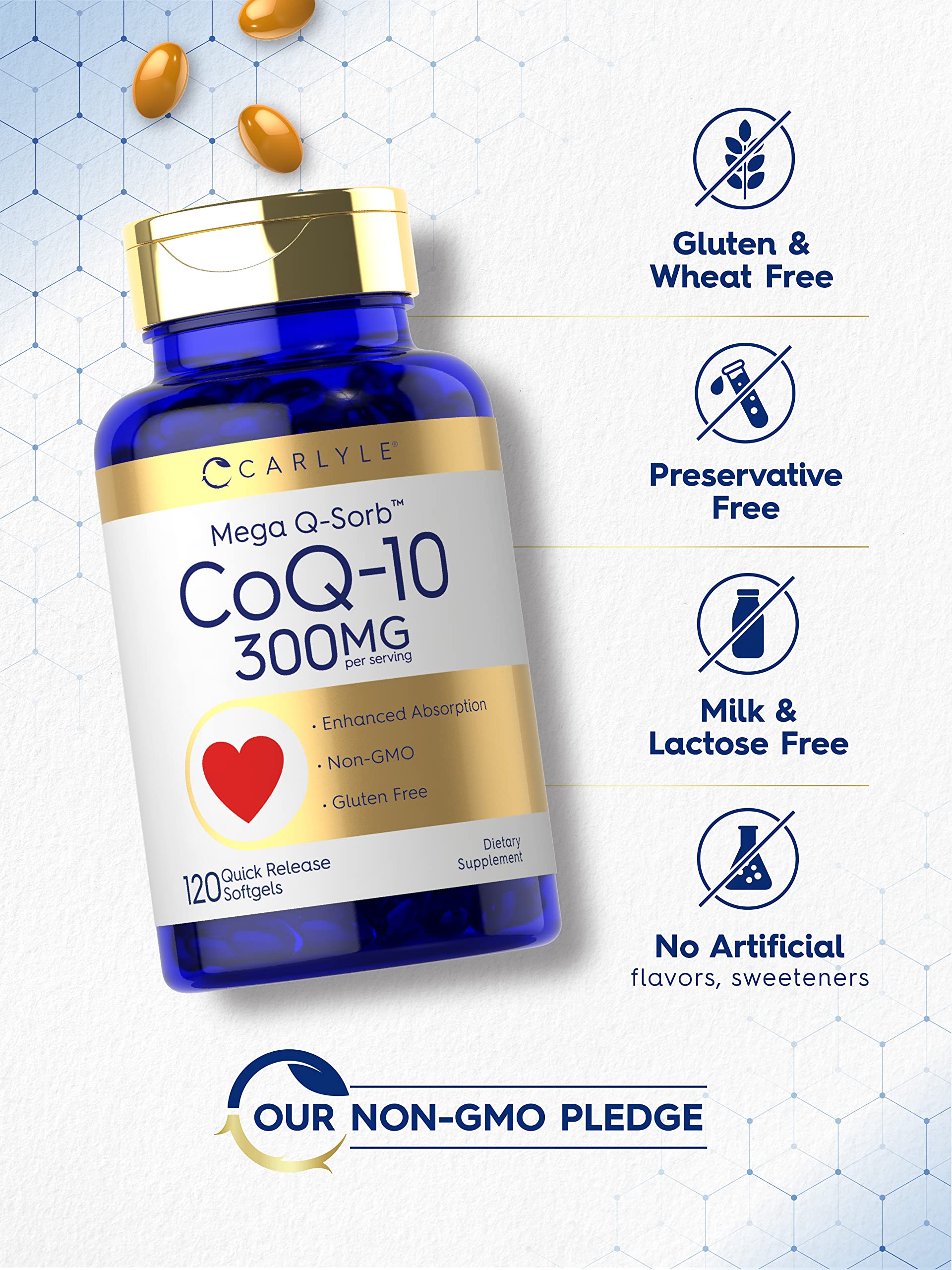 Carlyle CoQ10 300mg | 120 Softgels | Mega Q-Sorb Coenzyme Q-10 | with Black Pepper Carlyle uk supplements