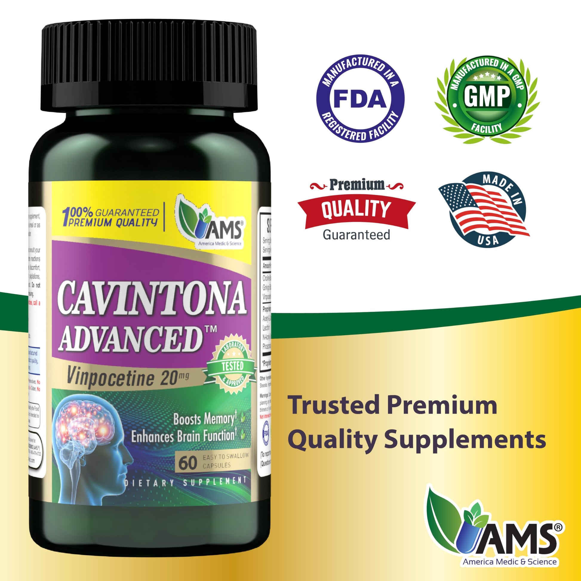 America Medic & Science Cavintona Advanced Supplement – Vinpocetine 20mg for Memory, Recall & Brain Health – Supports Cognitive Function, Focus, Mental Clarity & Blood Flow – 60 Capsules America Medic & Science uk supplements