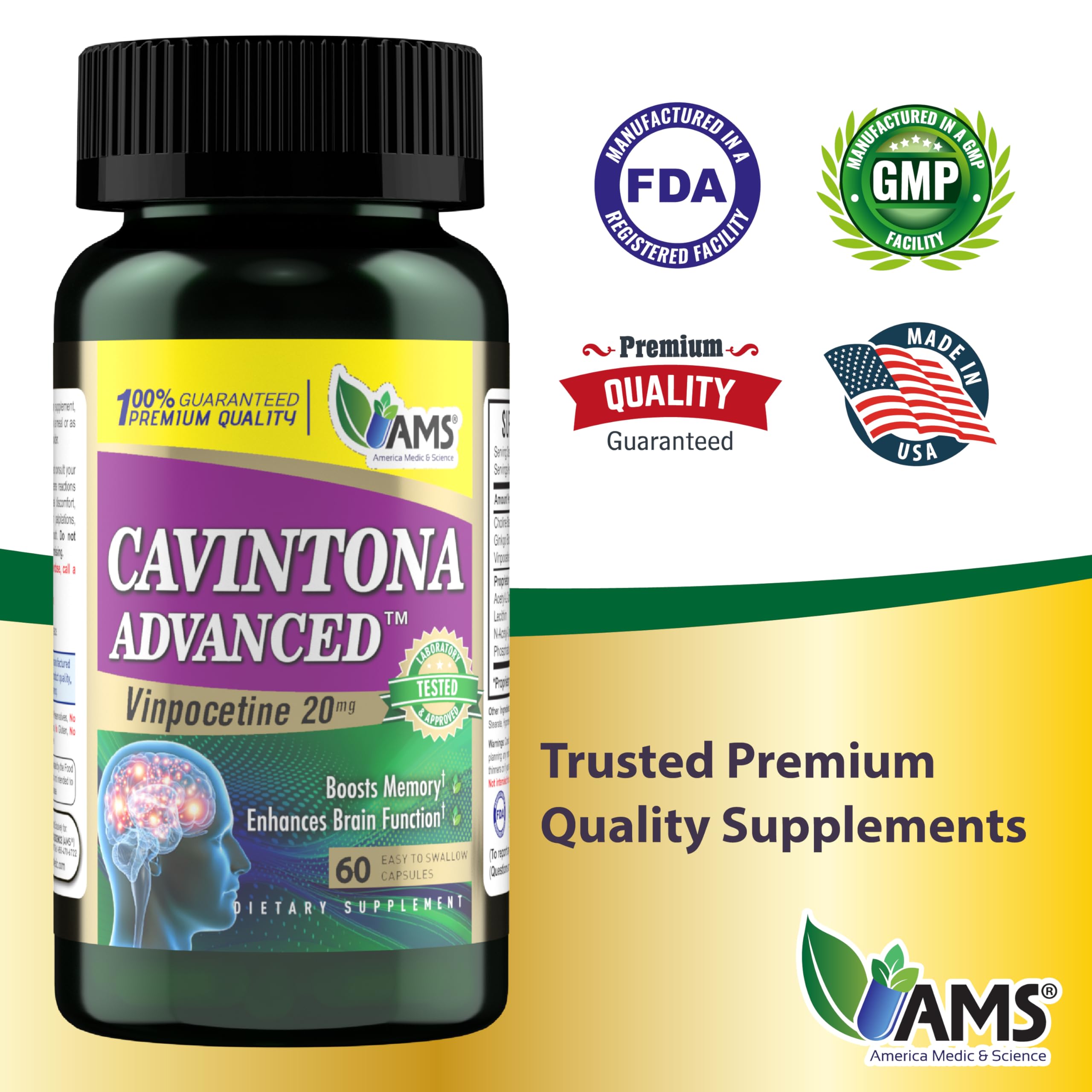 America Medic & Science Cavintona Advanced Supplement – Vinpocetine 20mg for Memory, Recall & Brain Health – Supports Cognitive Function, Focus, Mental Clarity & Blood Flow – 60 Capsules America Medic & Science uk supplements