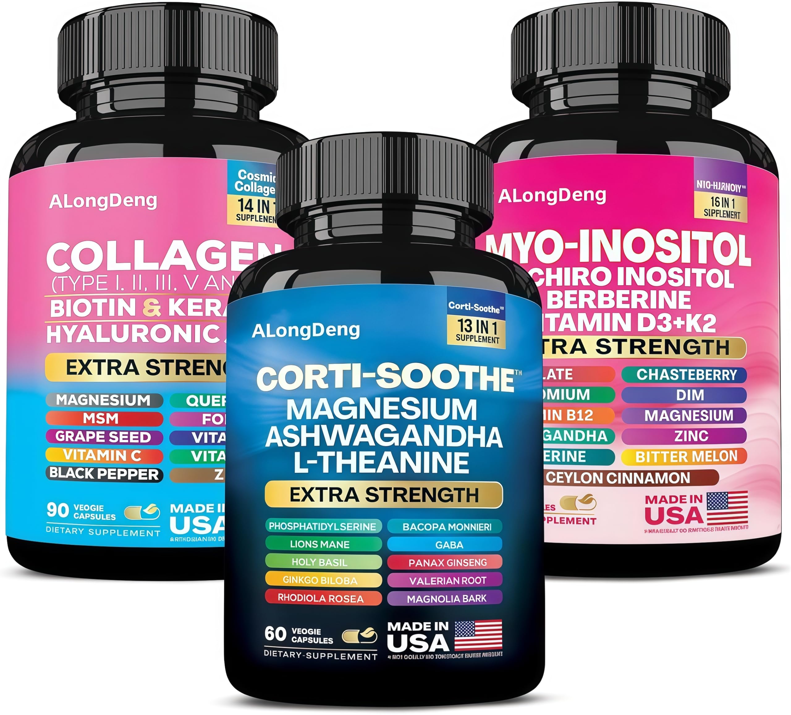 ALongDeng She Shines Set - Ultimate Women's All-in-One Supplement with Corti-Soothe, Myo-Inositol, Collagen & Extra Strength Ingredients ALongDeng uk supplements