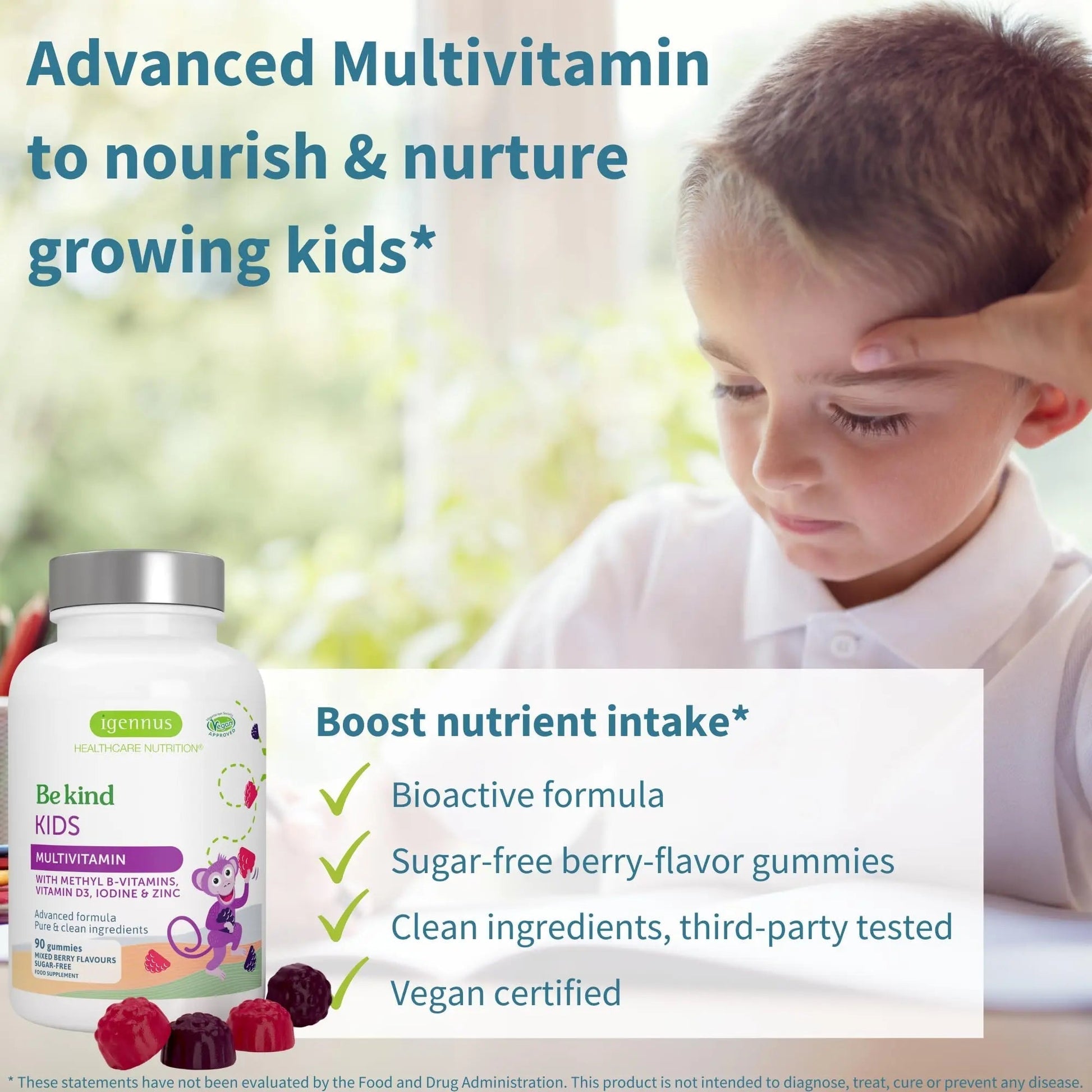 Igennus Methylated Kids Multivitamin Gummy, MTHFR, No Artificial Sweeteners or Flavors, Sugar Free, Age 4+, 90 Natural Berry Flavor Gummies Igennus Healthcare Nutrition uk supplements