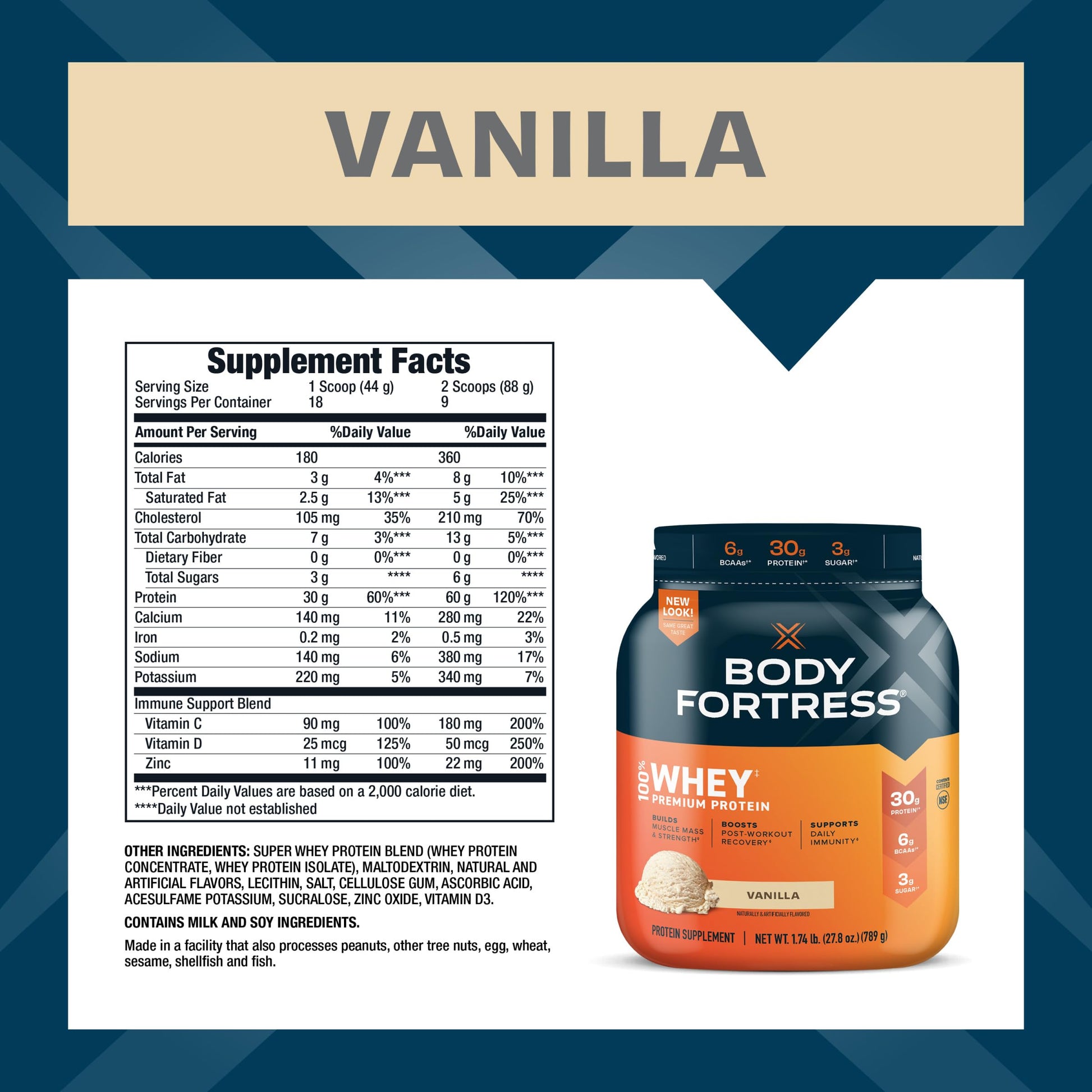 Body Fortress 100% Whey, Premium Protein Powder, Vanilla, 1.74lbs (Packaging May Vary) Body Fortress uk supplements