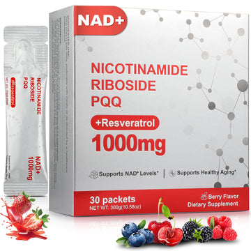 Zooone NAD+ Liquid Supplement 1000mg, Nicotinamide Riboside & Resveratrol, Extra Strength Berry Flavor Drink Mix for Energy, Focus & Anti-Aging -30 Pack Zooone uk supplements