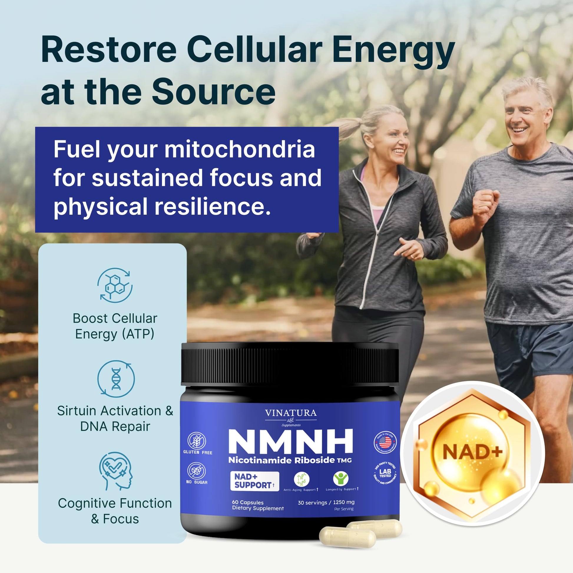 VINATURA NMNH (NMN Supplement Alternative) Nicotinamide Riboside & TMG - NAD Supplement for Anti-Aging - 60 Capsules VINATURA uk supplements