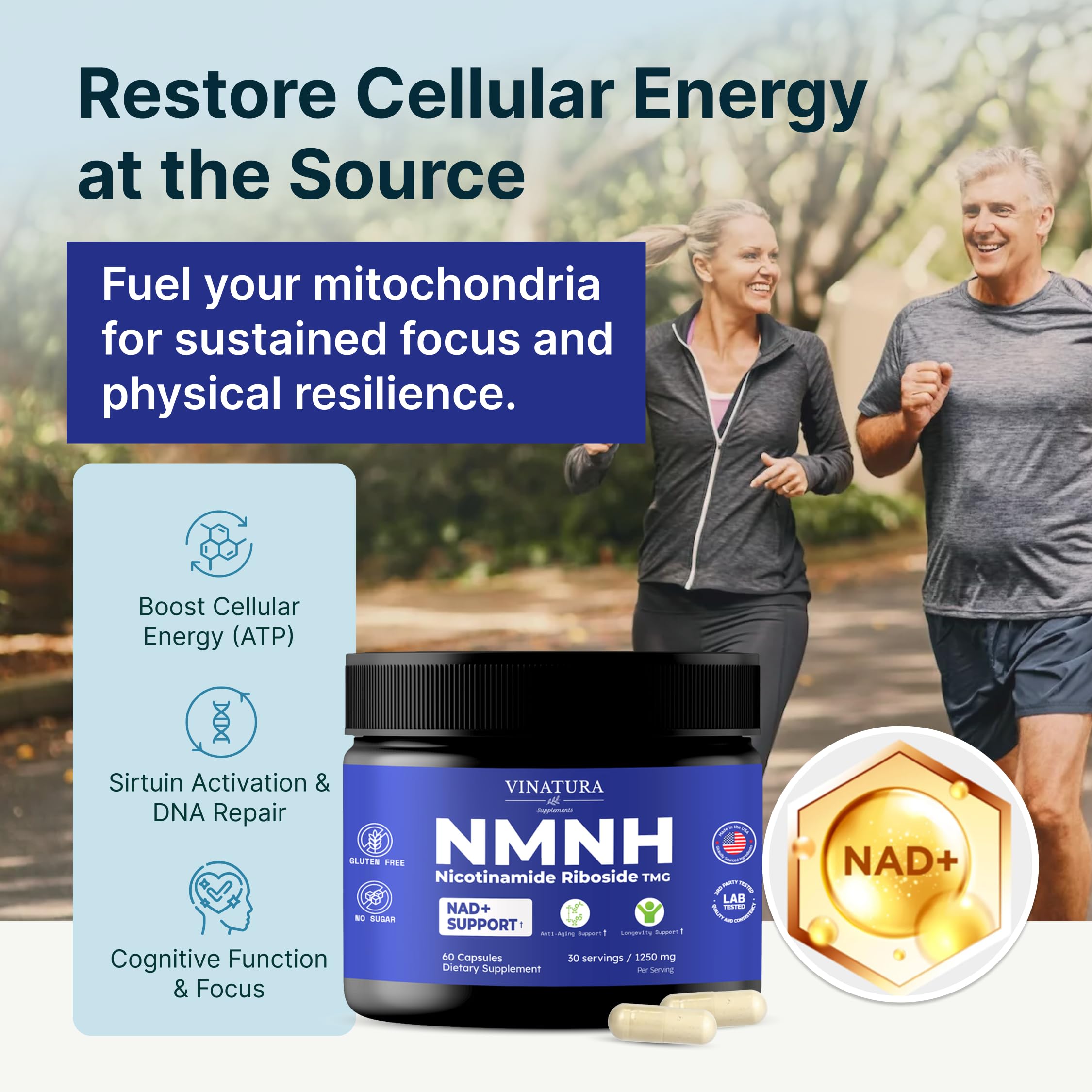 VINATURA NMNH (NMN Supplement Alternative) Nicotinamide Riboside & TMG - NAD Supplement for Anti-Aging - 60 Capsules VINATURA uk supplements
