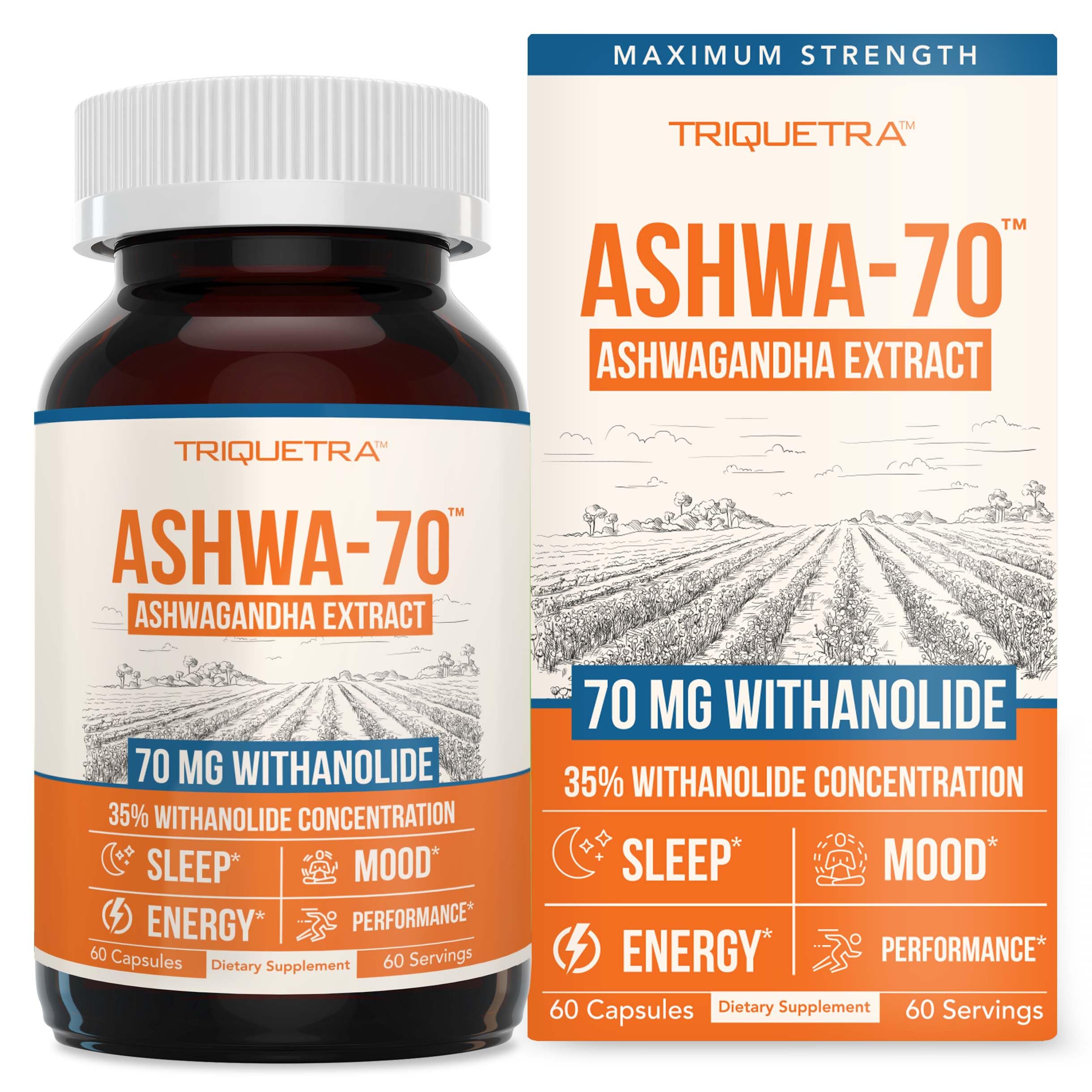 Ashwa-70®: Ashwagandha Extract - 35% Withanolides | Max Strength, Highest Withanolide Concentration - Mood & Performance - Enhanced Absorption with BioPerine® Black Pepper (60 Capsules) Triquetra Health uk supplements