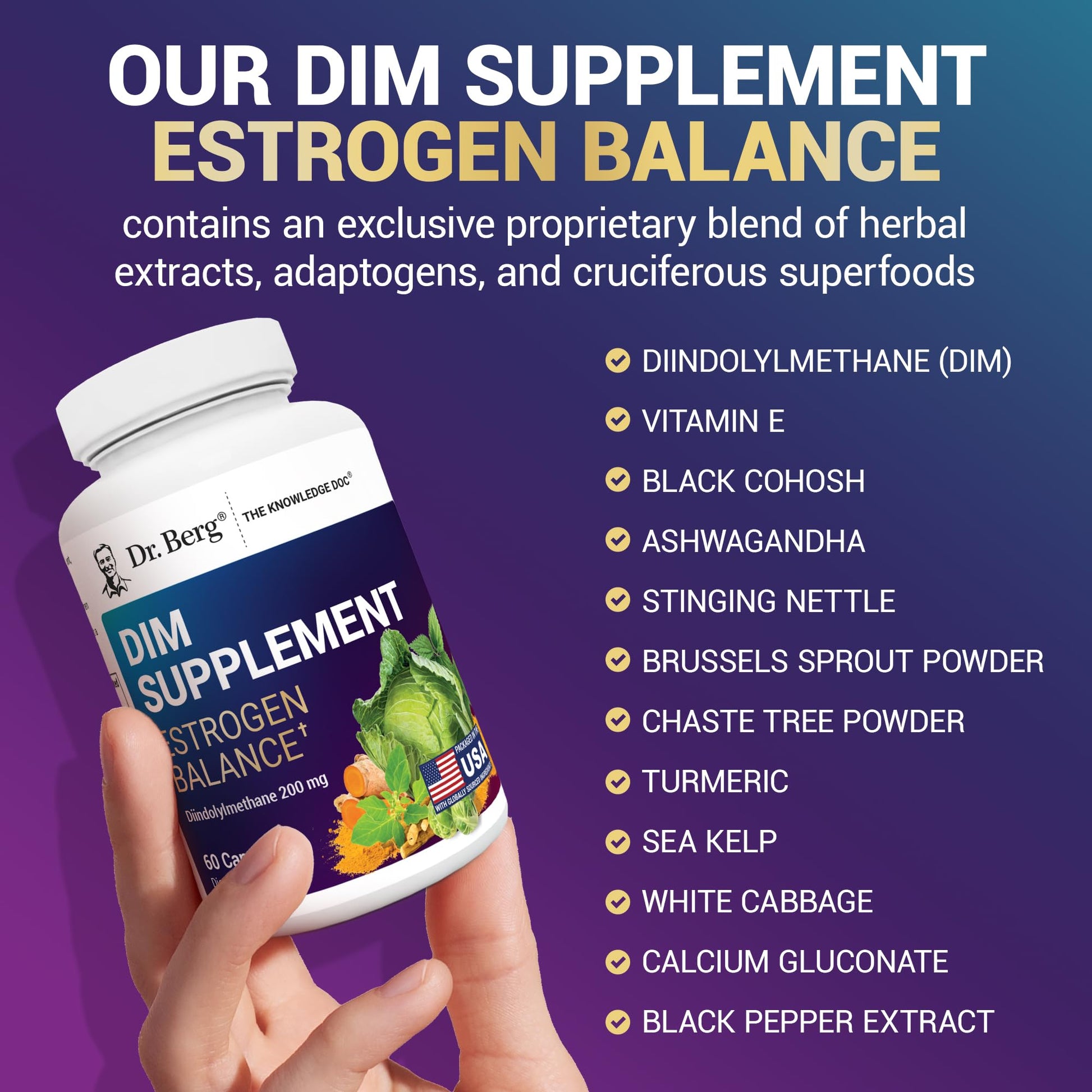 Dr. Berg DIM Supplement Estrogen Balance - Original Estrogen Supplement for Women with Diindolylmethane for Menstrual Symptoms & Menopause Relief & Black Pepper for Enhanced Absorption - 60 Capsules Dr. Berg Nutritionals uk supplements