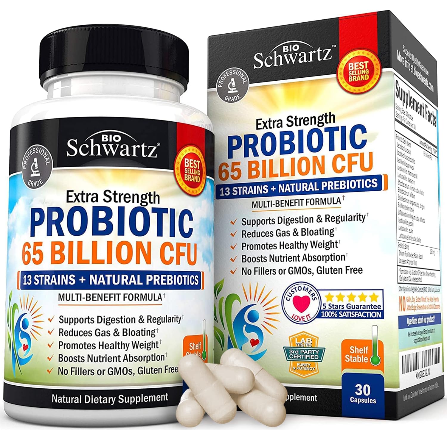 Probiotic 65 Billion - Probiotics with Prebiotic for Women & Men - Lactobacillus BioSchwartz uk supplements