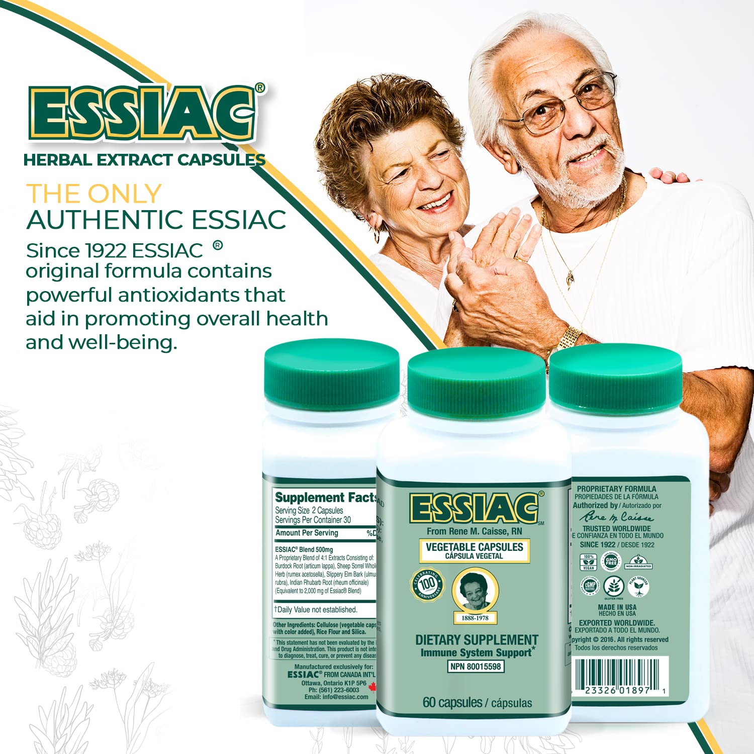 ESSIAC Tea All-Natural Herbal Extract Capsules – 60 Capsules | Powerful Antioxidant Blend to Help Promote Overall Health & Well-Being | Original Formula Since 1922 Essiac uk supplements