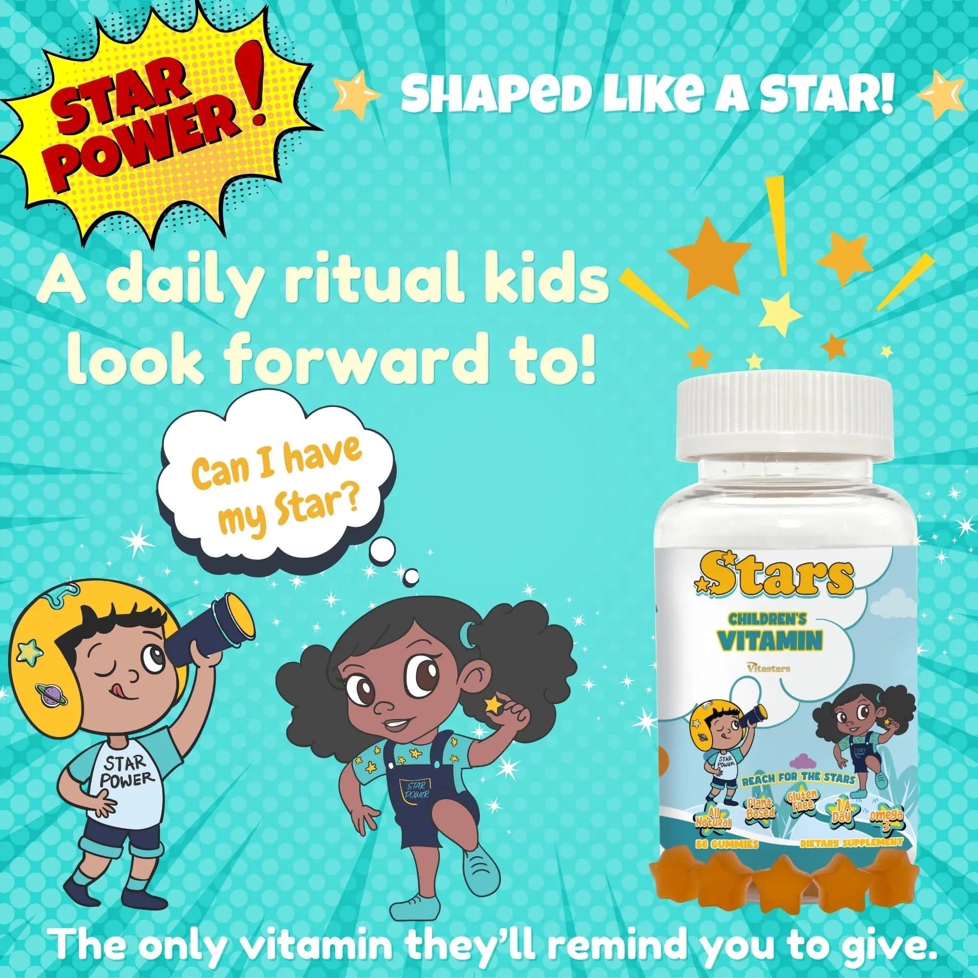 Stars Kids Multivitamin Gummies with Omega 3, Vitamins for Kids with A, B, C, D, Plant Based Multi Vitamins for Children, Manganese Vitastars uk supplements