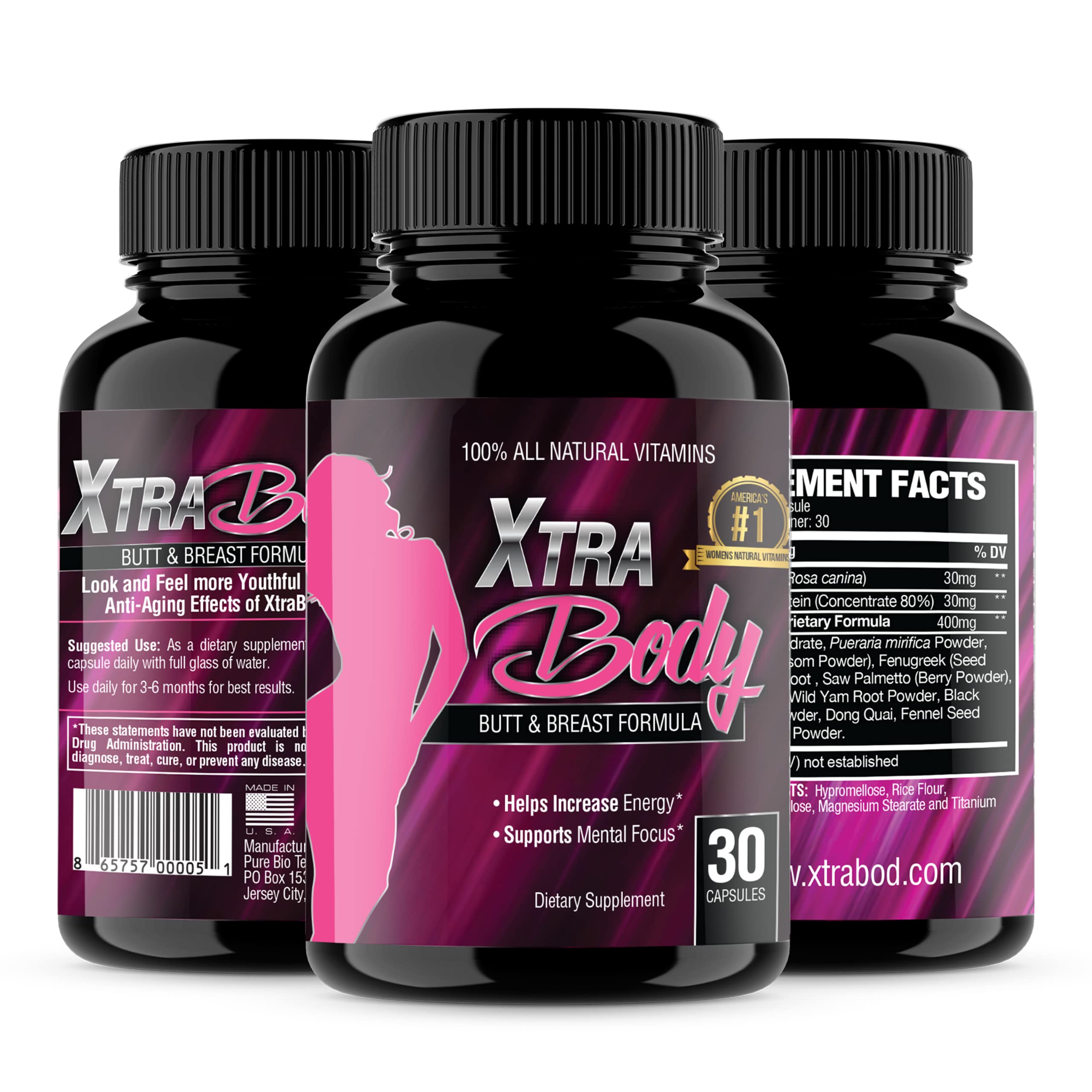 XtraBody Butt Enhancement and Breast Enlargement Supplement - Estrogen Enhancer - Increases Butt & Breast Size, Reduces Menstrual Symptoms & Provides an Extra Boost of Energy (1 Bottle=30 Capsules) Xtra Body uk supplements