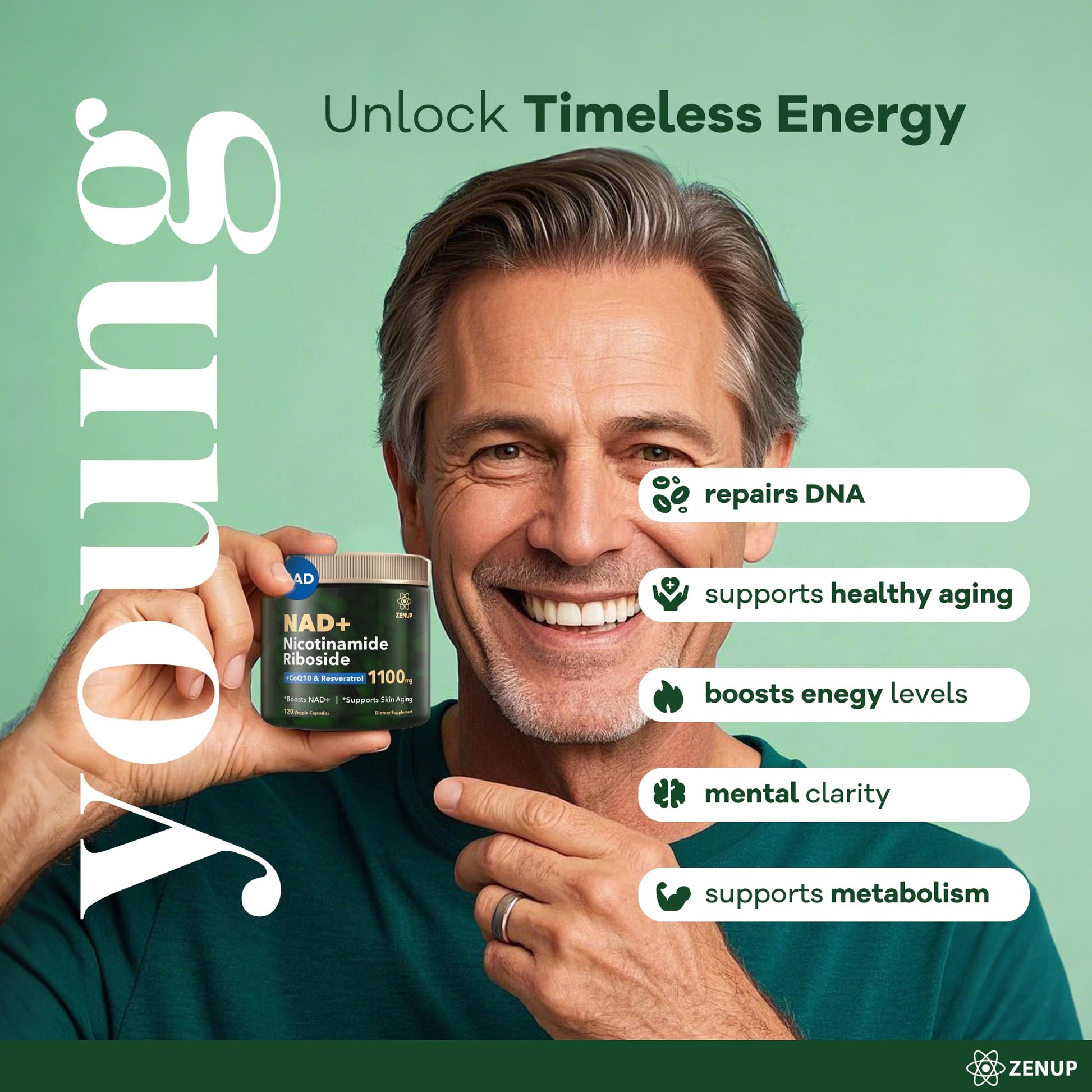ZenUP NAD+ Supplement | 1100mg Liposomal Nicotinamide Riboside with Resveratrol & Quercetin | Anti-Aging, Cellular Energy, Mental Focus | 120 Caps ZenUP uk supplements