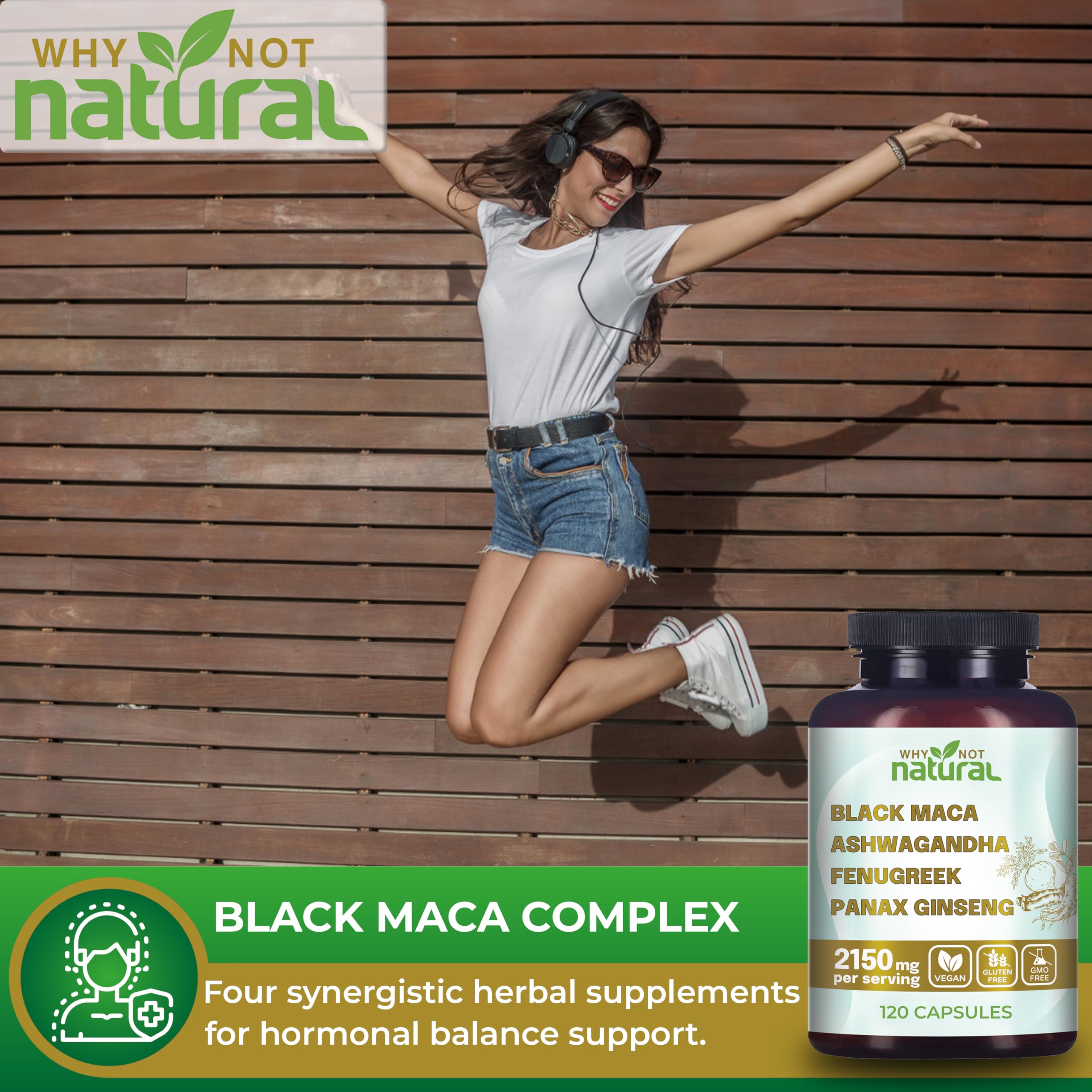 Why Not Natural 4-in-1 Organic Black Maca Root, Ashwagandha, Fenugreek, Panax Ginseng Capsules, Supplement for Men and Women (120 Count (Pack of 1) Why Not Natural uk supplements