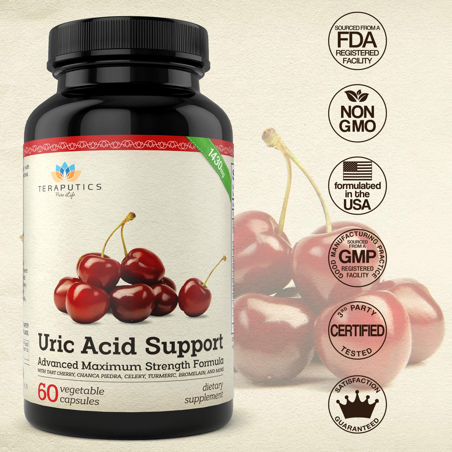 Uric Acid Support Formula | Advanced Uric Acid Cleanse & Kidney Support Supplement - Includes Tart Cherry Concentrate, Celery Seed Extract + 12 More High Potency Ingredients, 60 Veggie Capsules Teraputics uk supplements