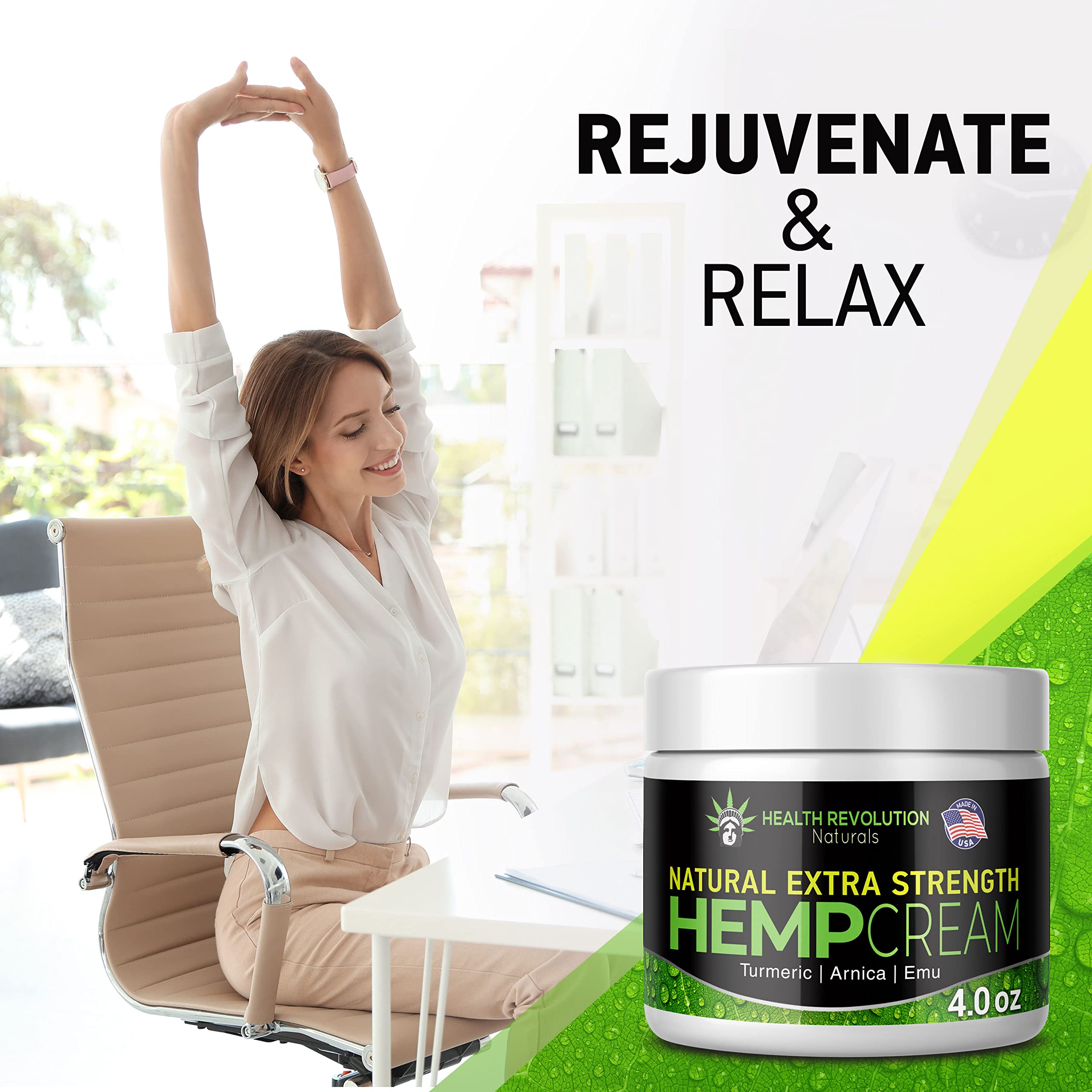 Health Revolution Hemp Arnica Cream Maximum Strength - Soothes Muscles, Joints, Feet, Nerve, Back, Knee, Hip, with Arnica, MSM, Emu, Turmeric - Expertly Formulated 4oz Health Revolution uk supplements