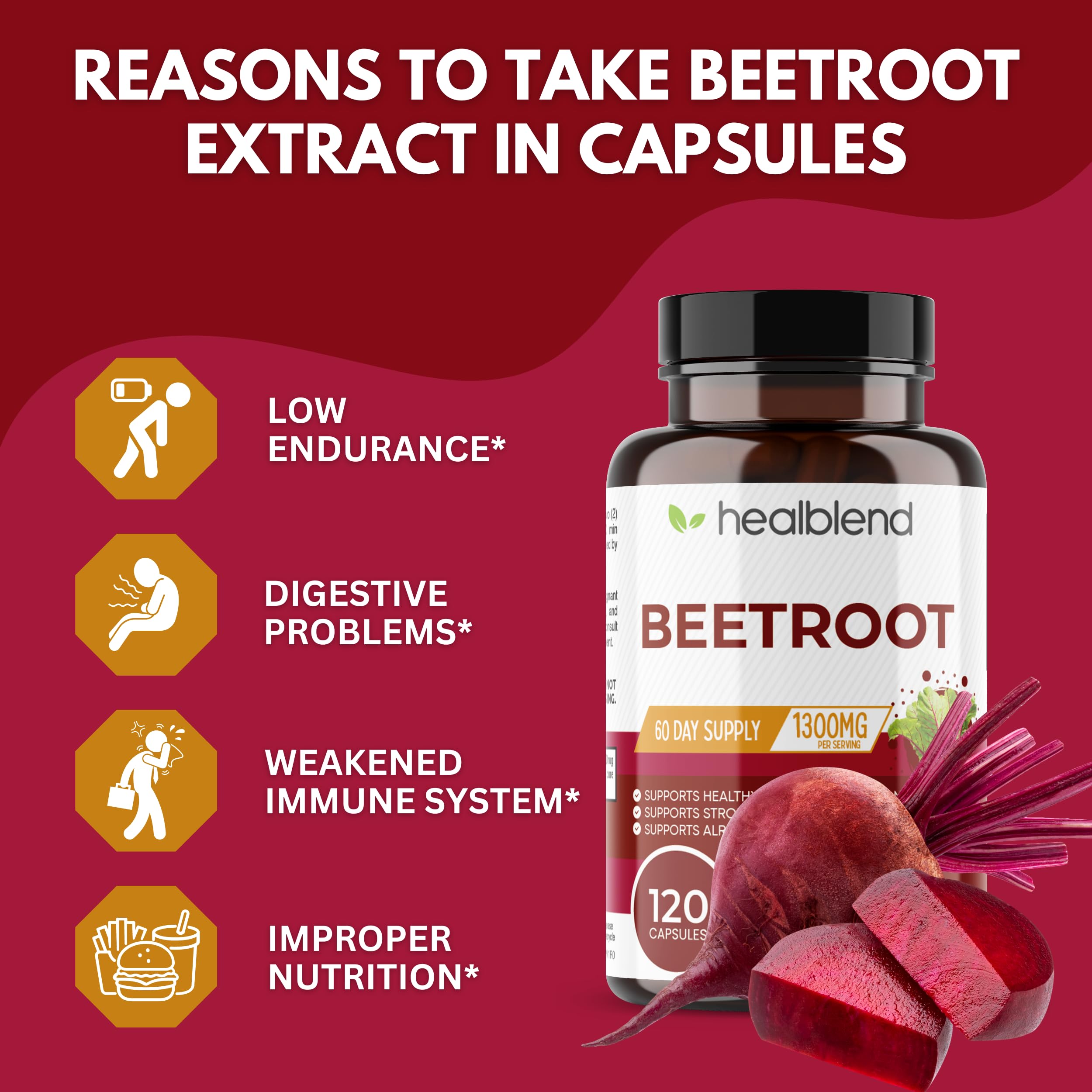 healblend Organic Nitric Oxide Beet Root Capsules 1300mg - Support Immune System healblend uk supplements